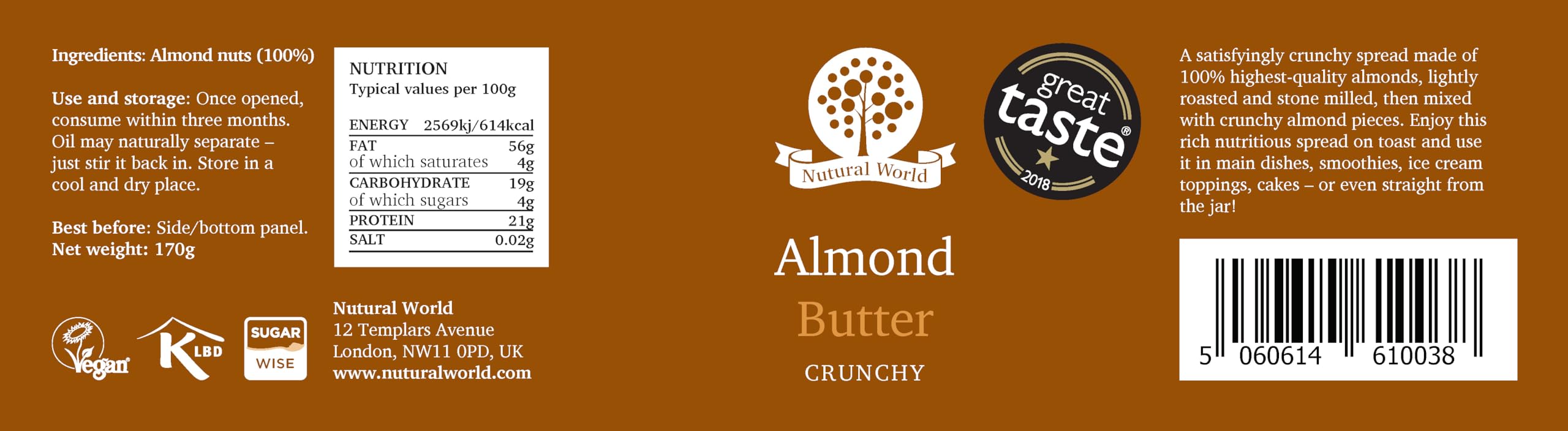 Nutural World Crunchy Almond Butter - 100% Pure Almonds | Great Taste Award Winner | 170g 3