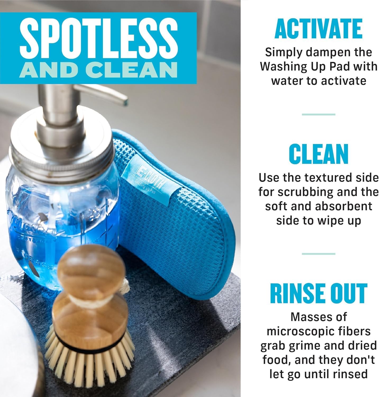 E-Cloth Washing Up Pad - Reusable Kitchen Scrubber | Pack of 4 | Blue 3