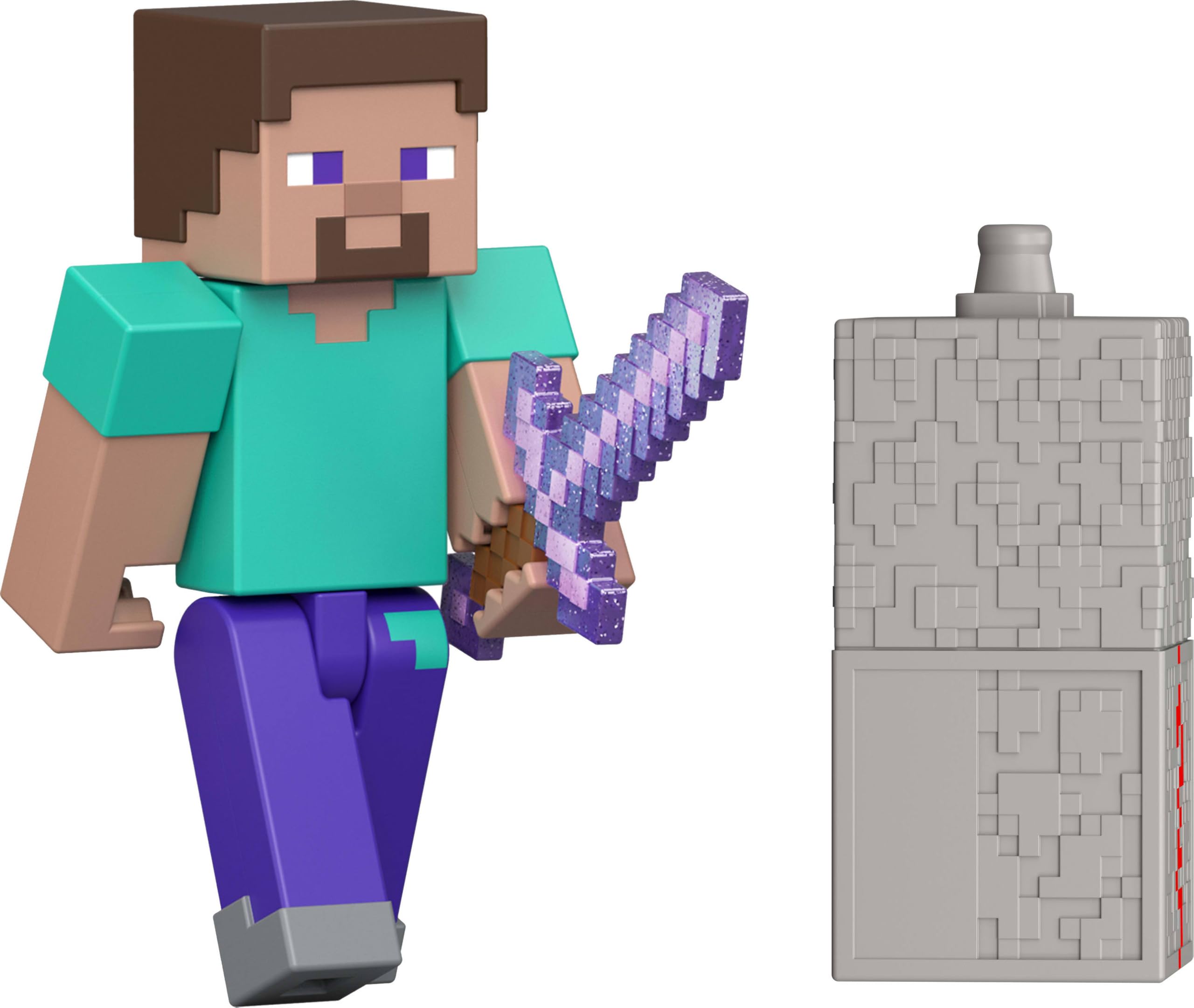 Mattel Minecraft Steve Action Figure with Accessory & Redstone Building Piece | 3.25-inch Scale
