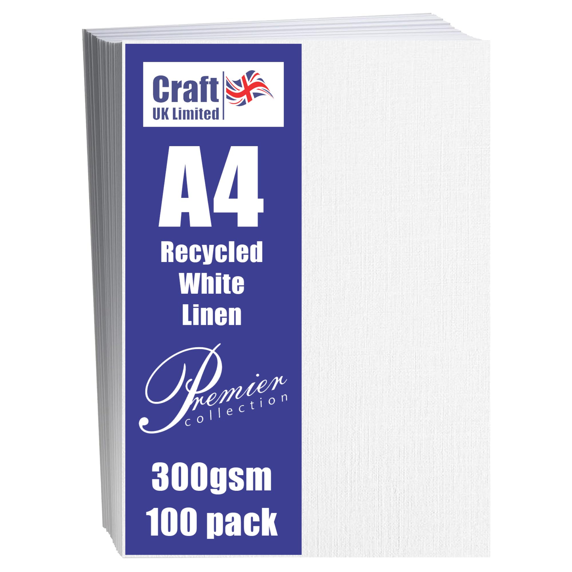 Craft UK W123 White Recycled Linen Card 300 gsm - 100 Sheets A4