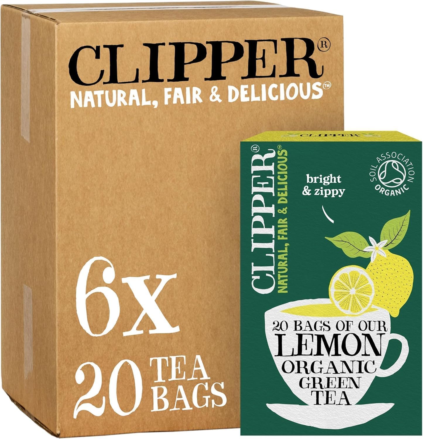 Clipper Organic Lemon Green Tea Bags - 120 Count (6x Boxes of 20) | Fairtrade & Plastic-Free
