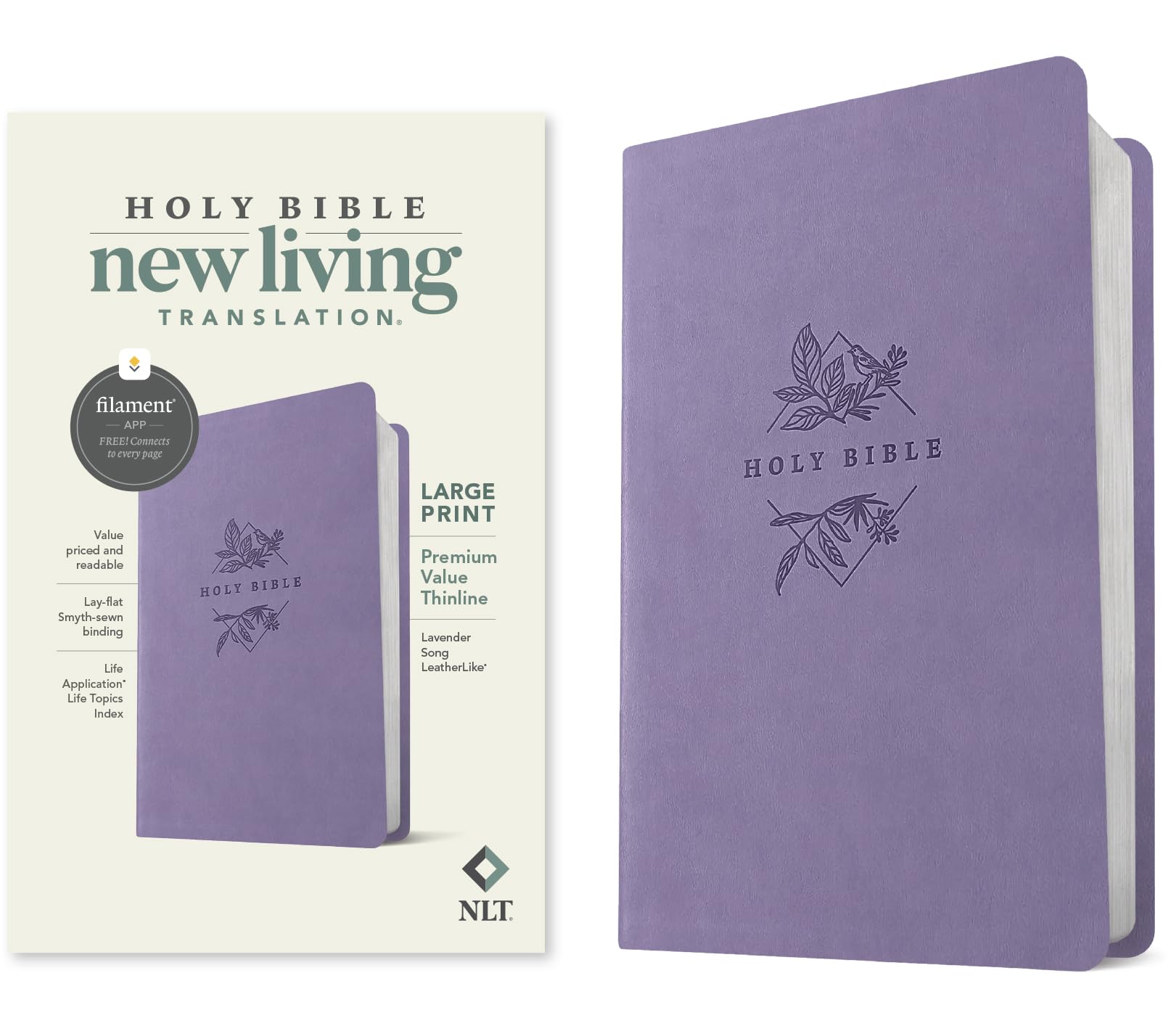 Tyndale NLT Large Print Premium Value Thinline Bible - New Living Translation | Imitation Leather | Purple