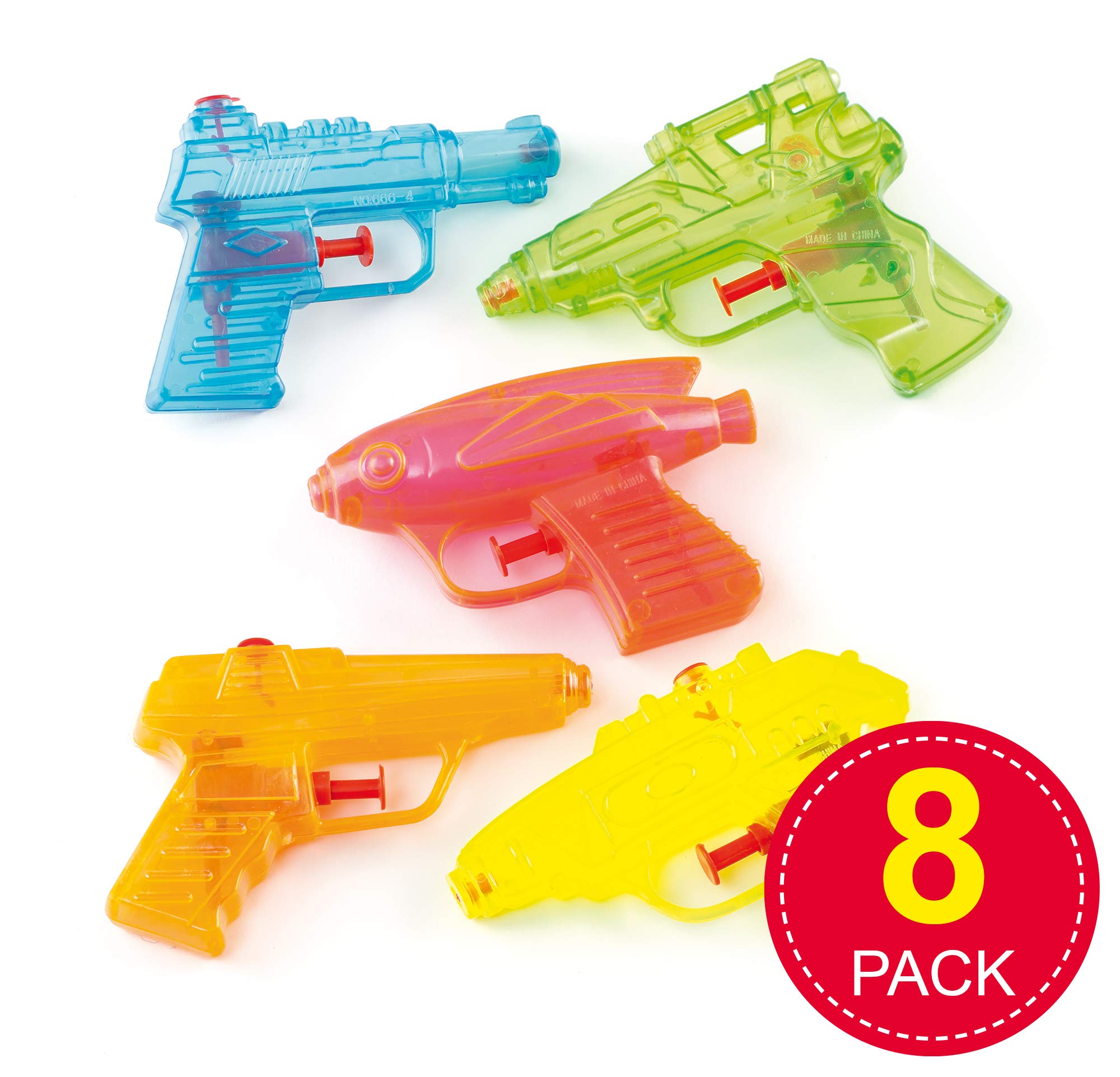 Baker Ross Water Pistols Value Pack - 8 Assorted Designs, 7.5cm-11.5cm | Party Bag Fillers for Kids 3+