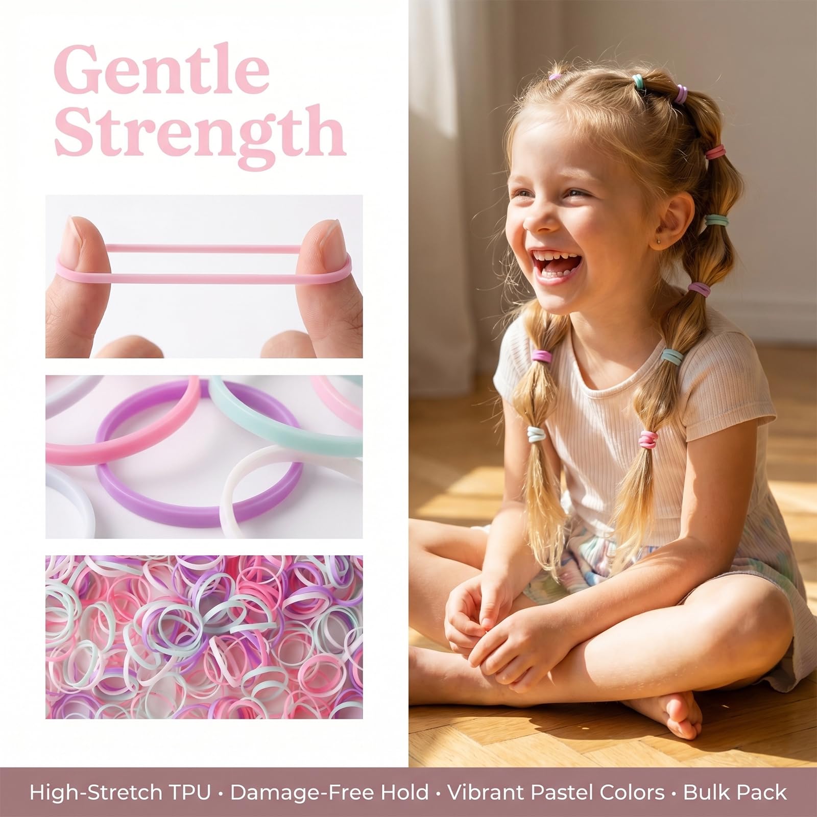 Muexoee Violet Hair Elastics - Gentle Hold Rubber Bands for All Hair Types | 500 Pack 5