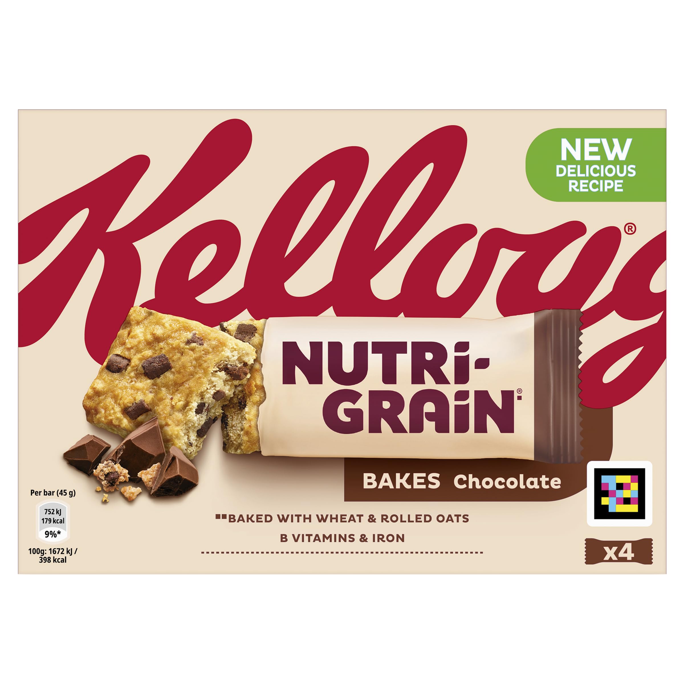NUTRI-GRAIN Chocolate Cereal Bakes with Oats and Wheat | 4 x 45g Pack