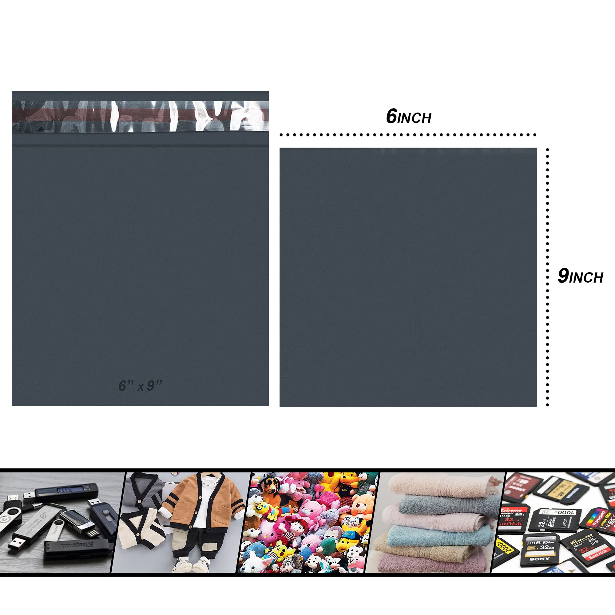 YUNJU Grey Mailing Bags - 100 Count Mixed Sizes, 60 Micron Opaque Plastic Mailers 7
