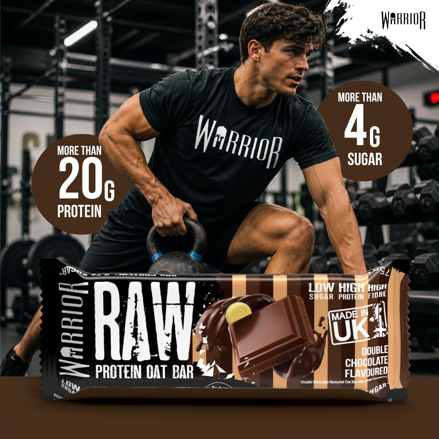 Warrior RAW Protein Bars - 20g High Protein, Low Sugar | Double Chocolate | 12 x 75g Pack 3