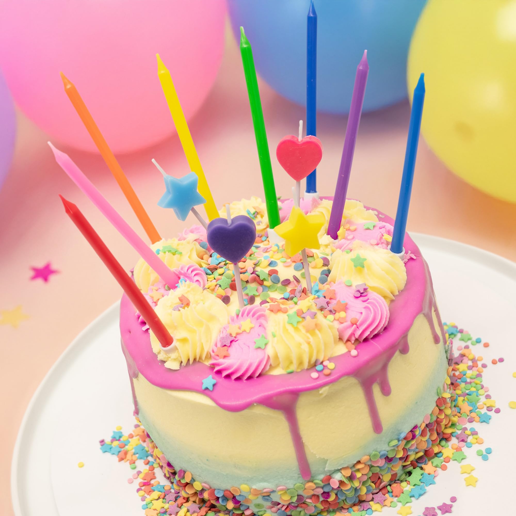 Culpitt Rainbow Birthday Cake Candles - 12 Pack with Tall, Heart, and Star Shapes | Multicoloured Wax 4