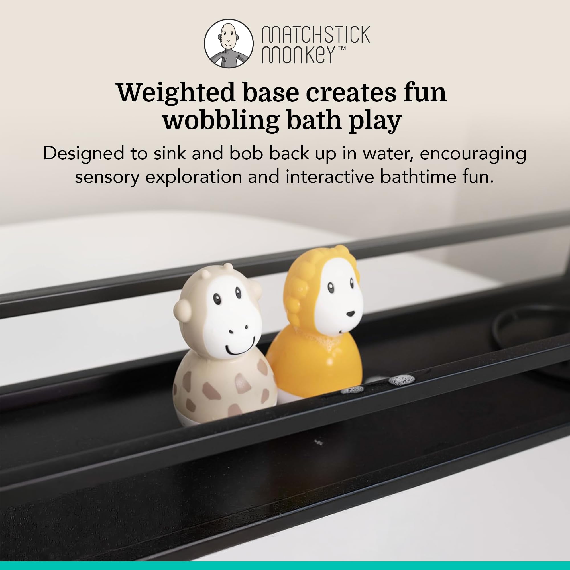Matchstick Monkey Bathtime Wobblers - Antimicrobial Silicone Bath Toy Set for Babies 12M+