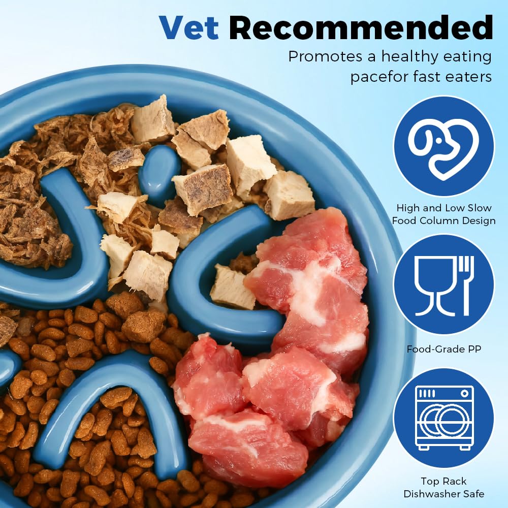 Woobroo Slow Feeder Dog Bowl - Anti-Choking Puzzle Feeder for Small, Medium, Large Breeds | Blue