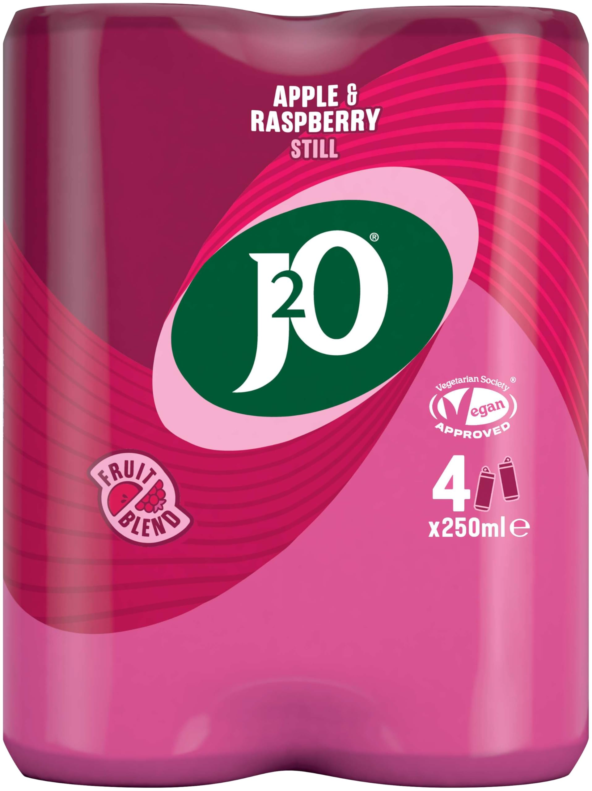 J2O Apple & Raspberry Fruit Drink Cans - 4 x 250ml Pack | Low Calorie 8