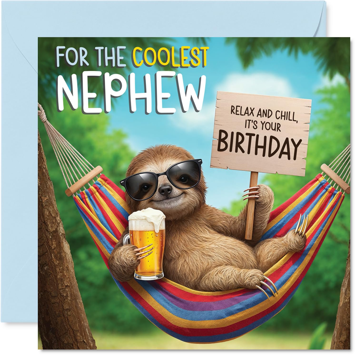 Stuff4 Chilled Out Sloth Nephew Birthday Card | 145mm x 145mm Square Card