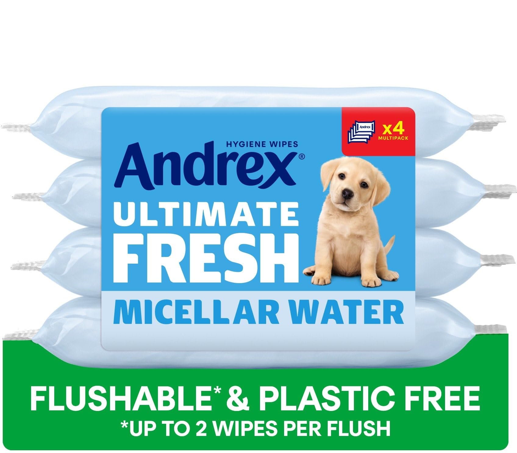 Andrex Ultimate Fresh Washlets – 4er-Pack (36 Tücher pro Packung), biologisch abbaubare, spülbare, dermatologisch getestete feuchte Toilettentücher 5