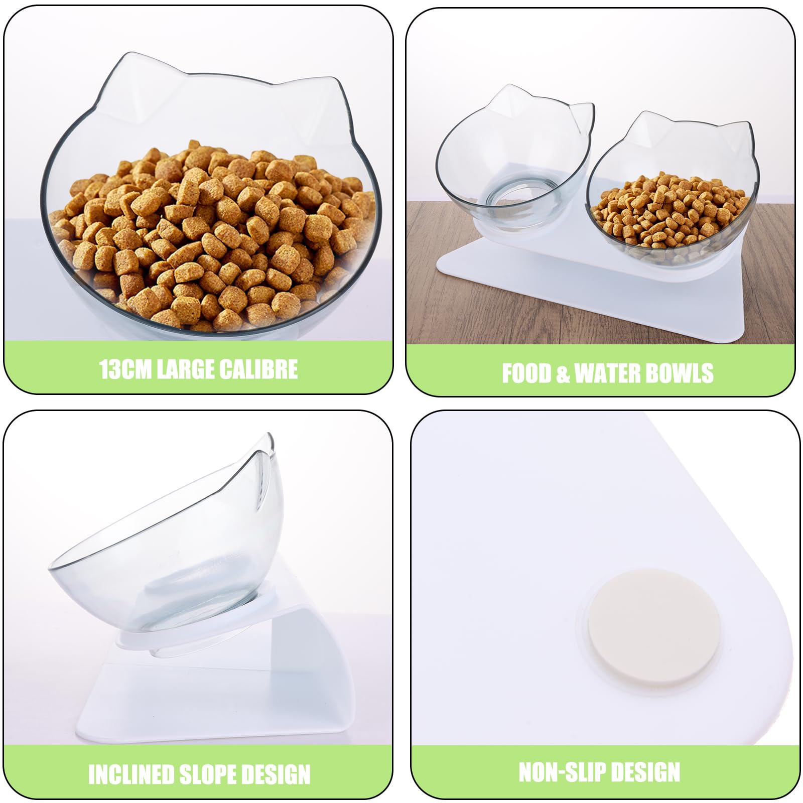ASelected Raised Cat Bowl with Stand - Tilted 15° Design, Non-Slip Base, Easy Clean Plastic 5