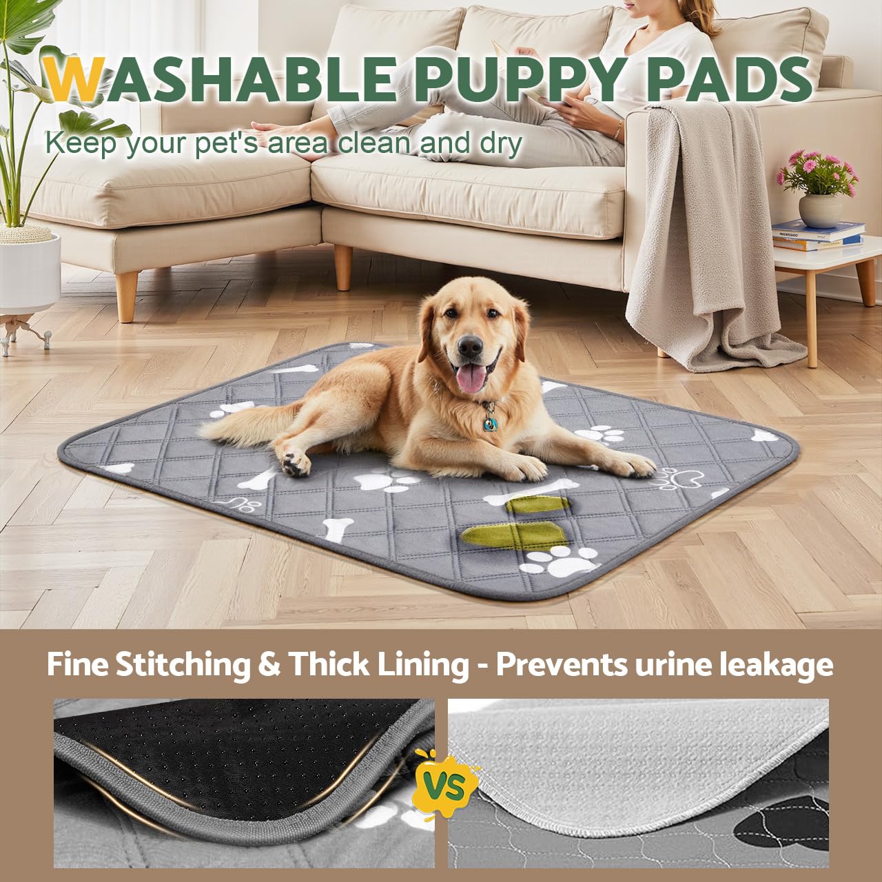 Gimars Reusable Dog Training Pads - 2 Pack Washable, 120x90cm, 4-Layer Absorbent | Grey 4
