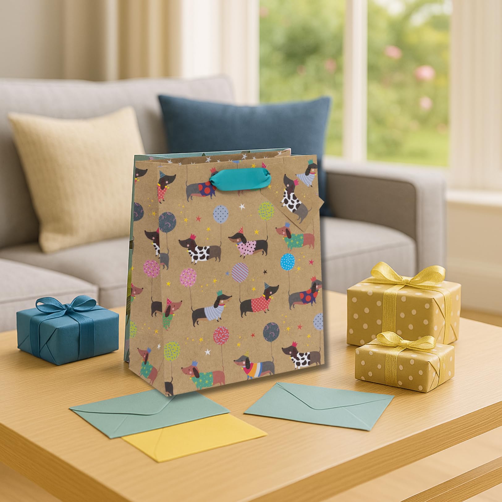 Ballyhoo Medium Happy Birthday Gift Bag Sausage Dog Kraft | 25.3 x 21.5 x 10.2 cm 4