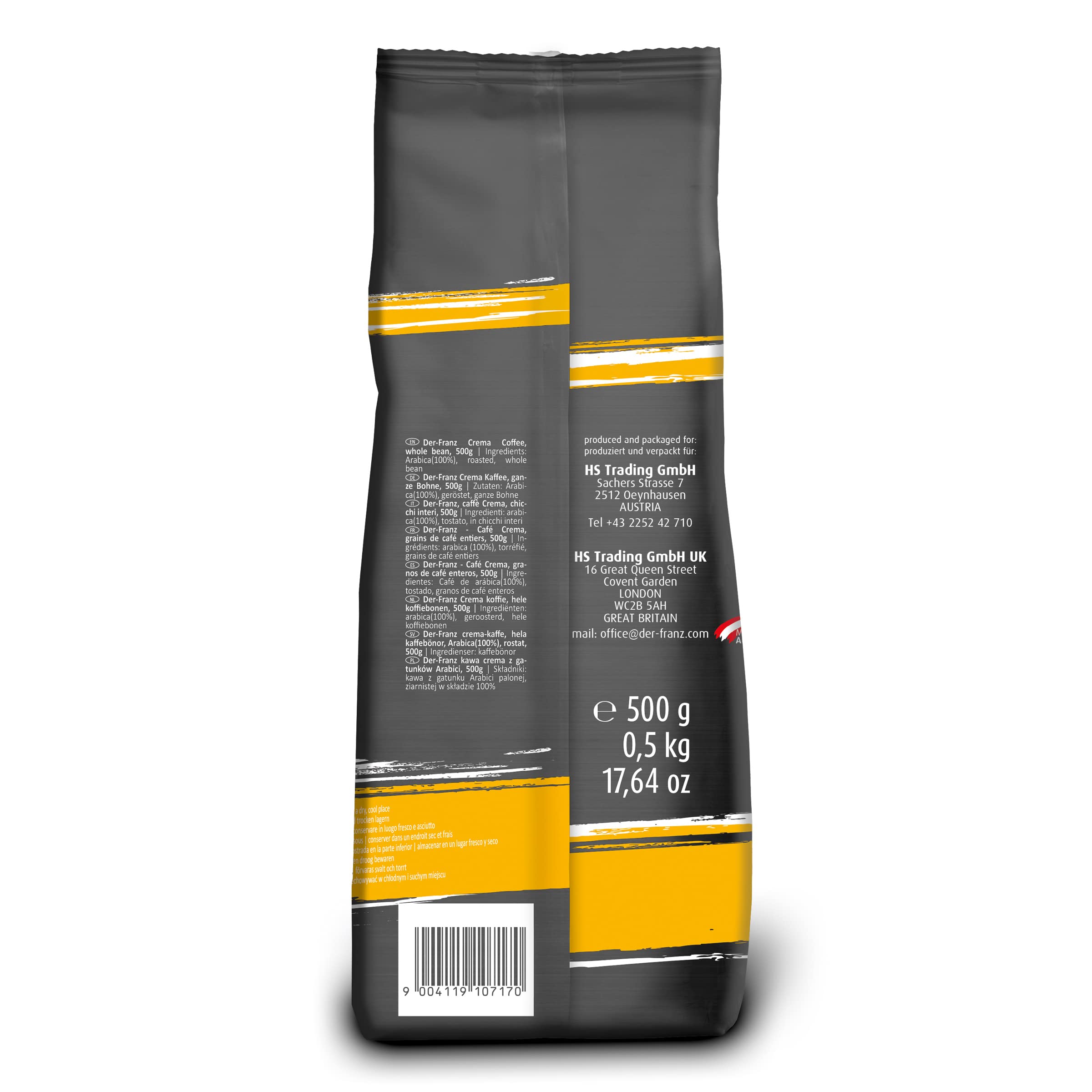 Der-Franz Crema Ground Coffee - 100% Arabica Blend | Intensity 4/5 | 2 x 500g Pack