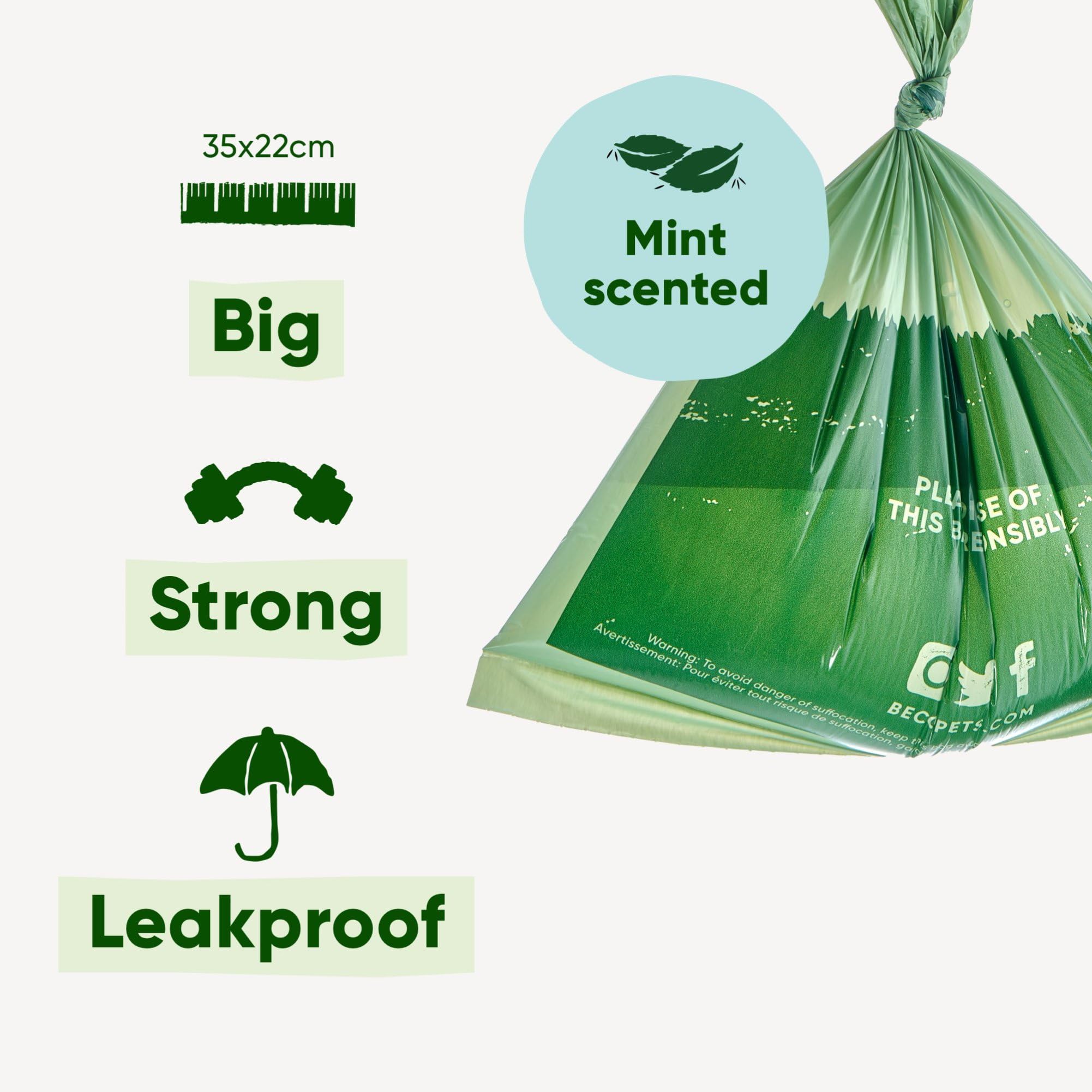 Beco Dog Poo Bags - 60 Count Mint Scented | 100% Recycled Plastic | Leakproof