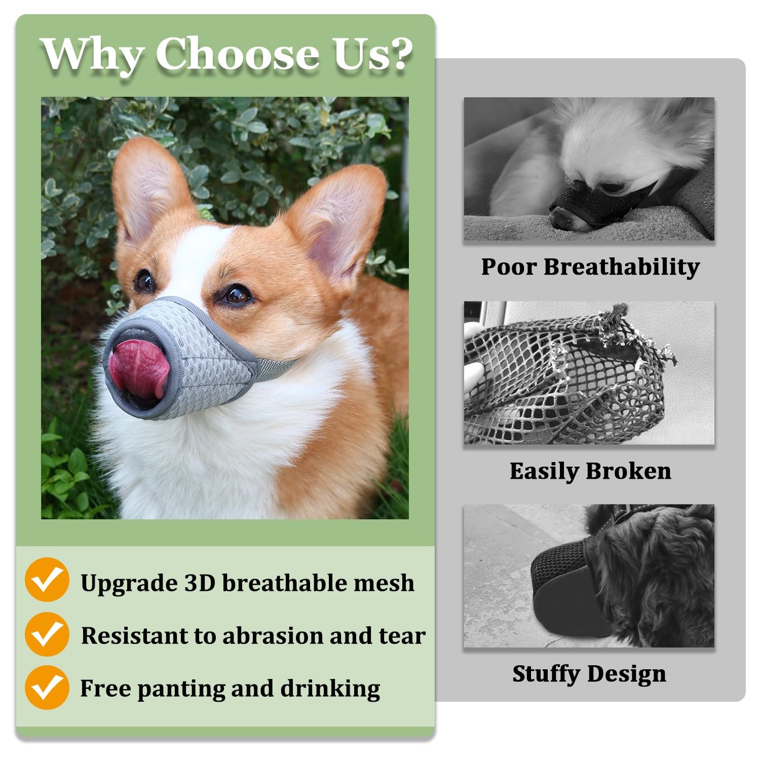 Mayerzon Soft Mesh Dog Muzzle - Breathable, Adjustable, Prevents Biting & Chewing | XXS Size 6