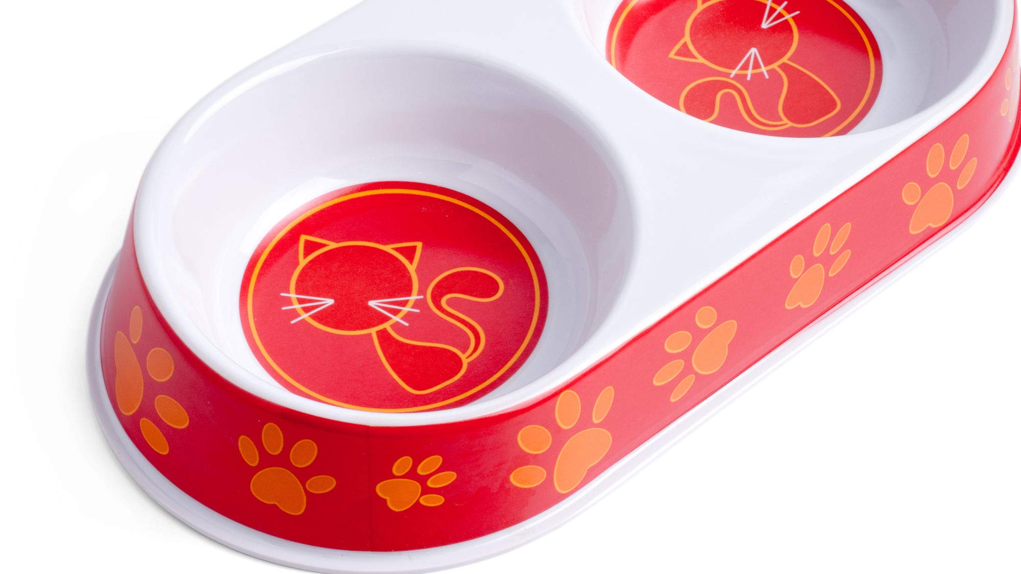 Petface Melamine Double Cat Bowl - Orange/Red Paw Print Design | Includes Placemat 2