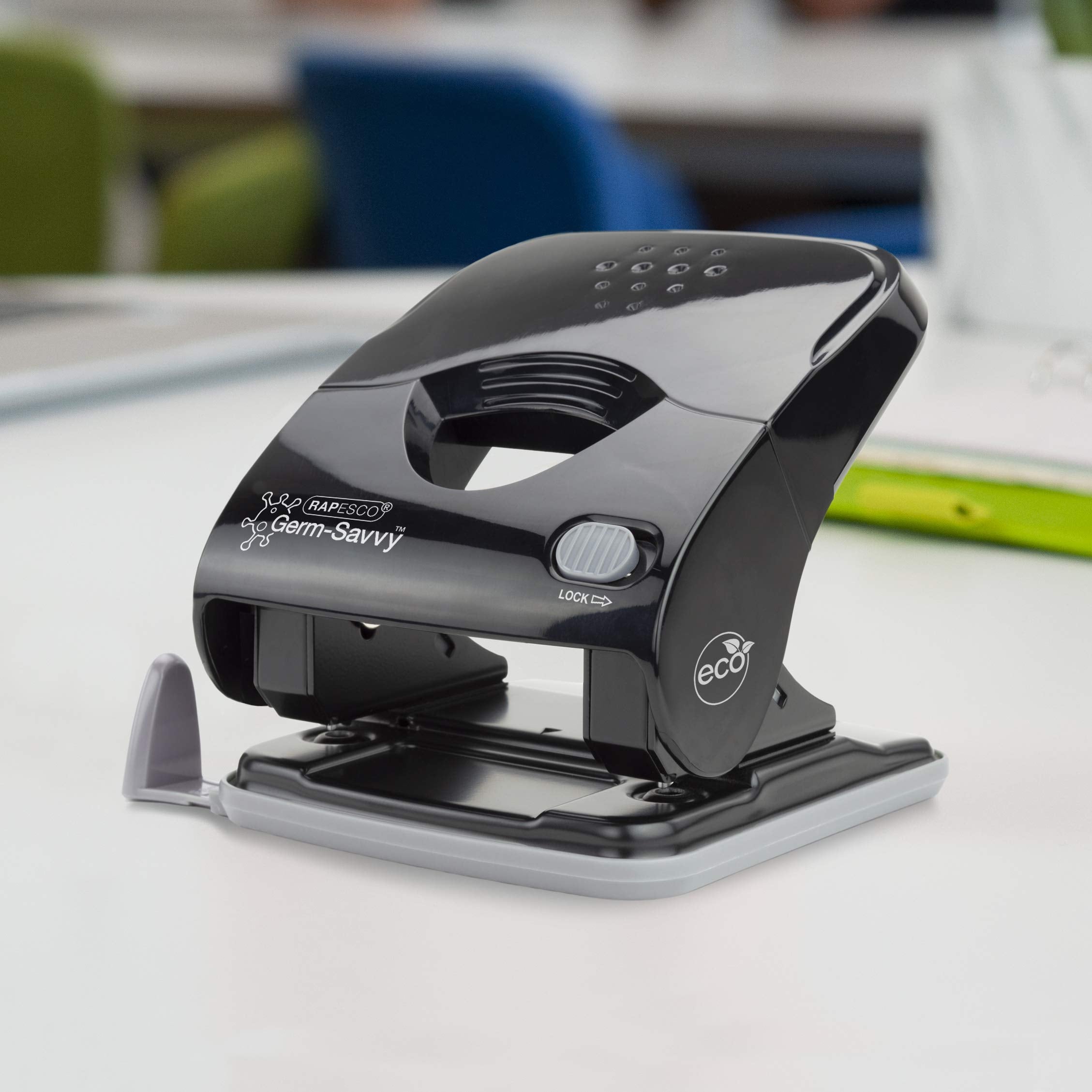 RAPESCO 1623 Germ-Savvy Antibacterial ECO Less Effort Stapler & Hole Punch Set - Black