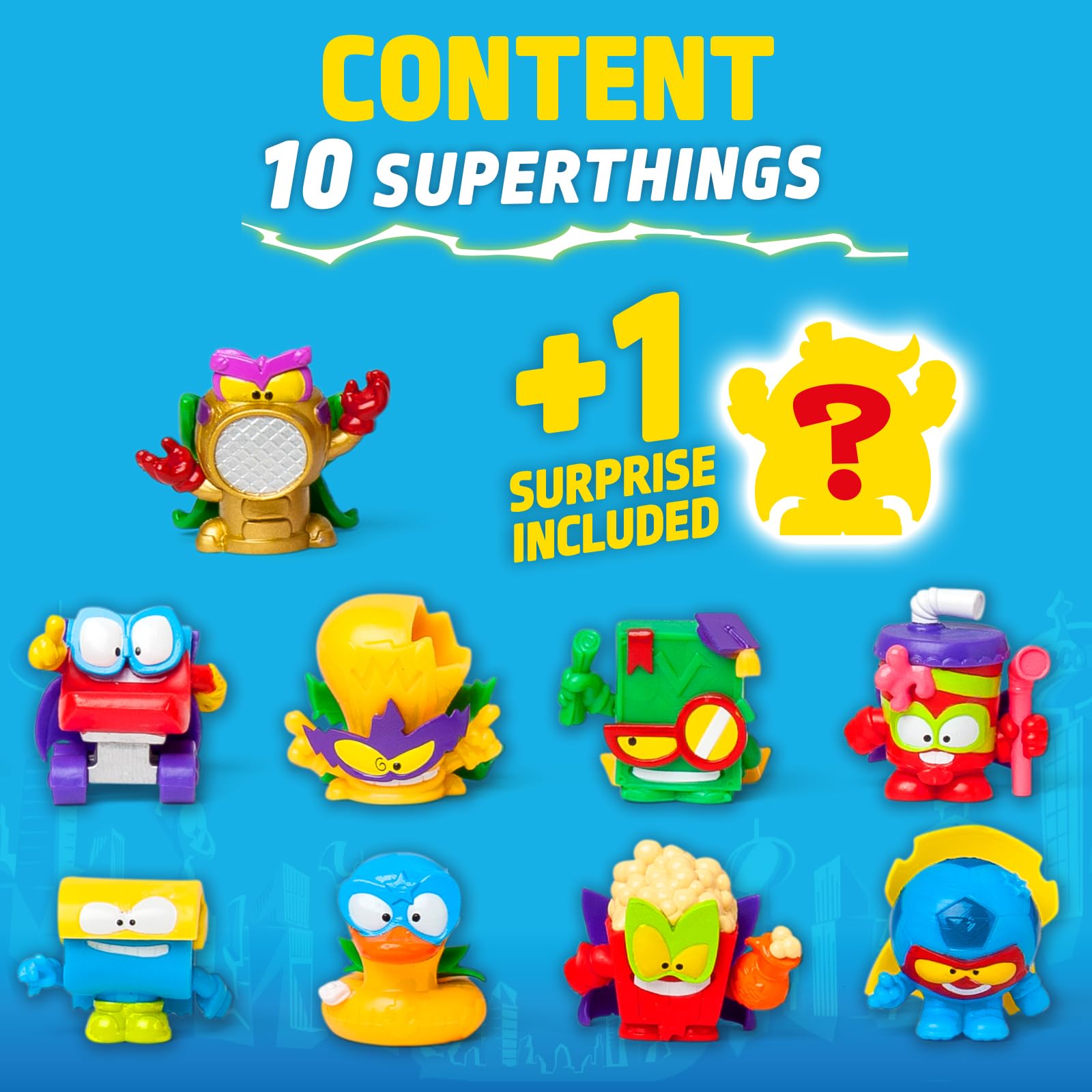 SUPERTHINGS RIVALS OF KABOOM Kazoom Power Battle Action Figures - 10 Pack with Gold Captain Surprise