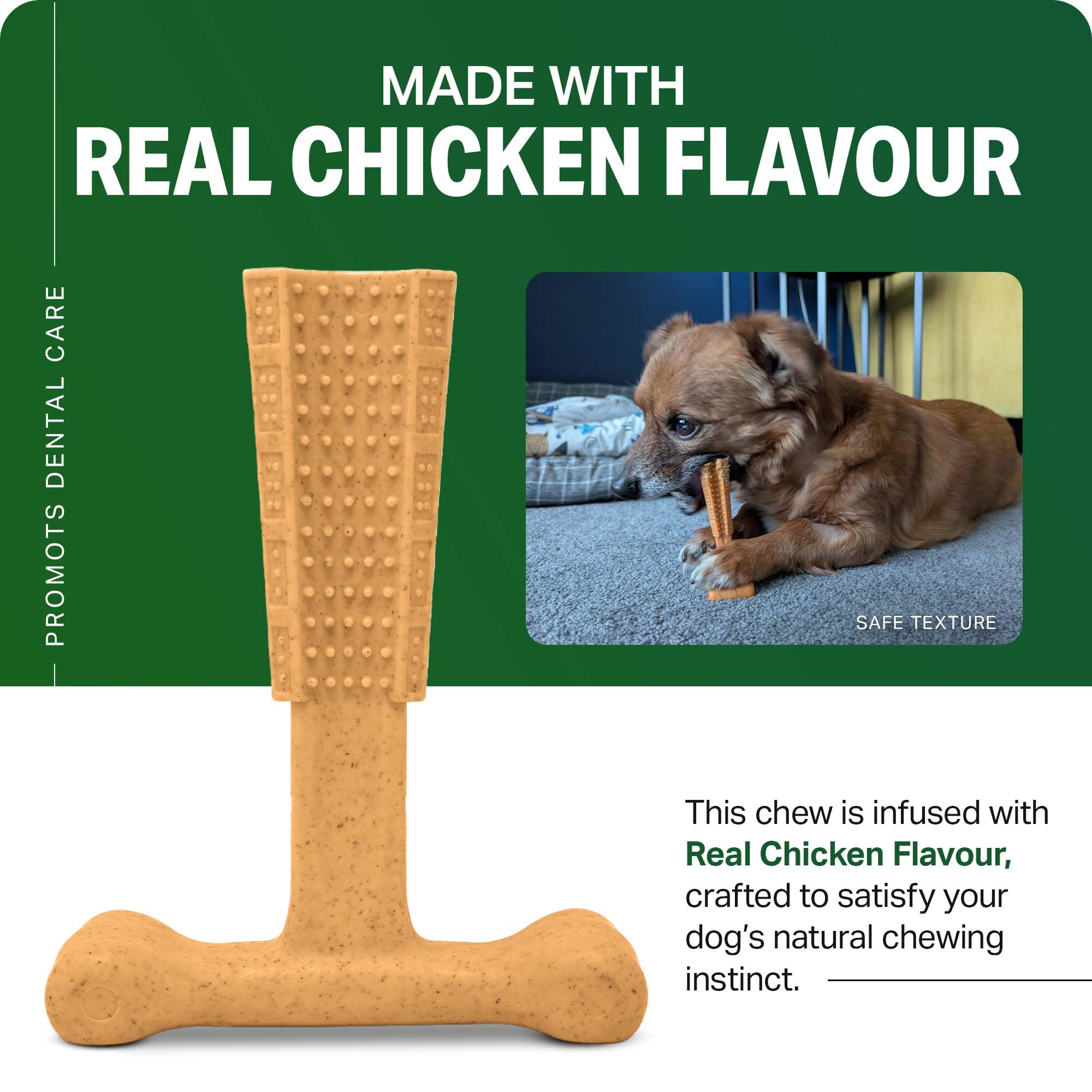 Bamboodles T-Bone Dog Chew Toy - Large Size | Chicken Flavour | Durable Nylon Bamboo 5