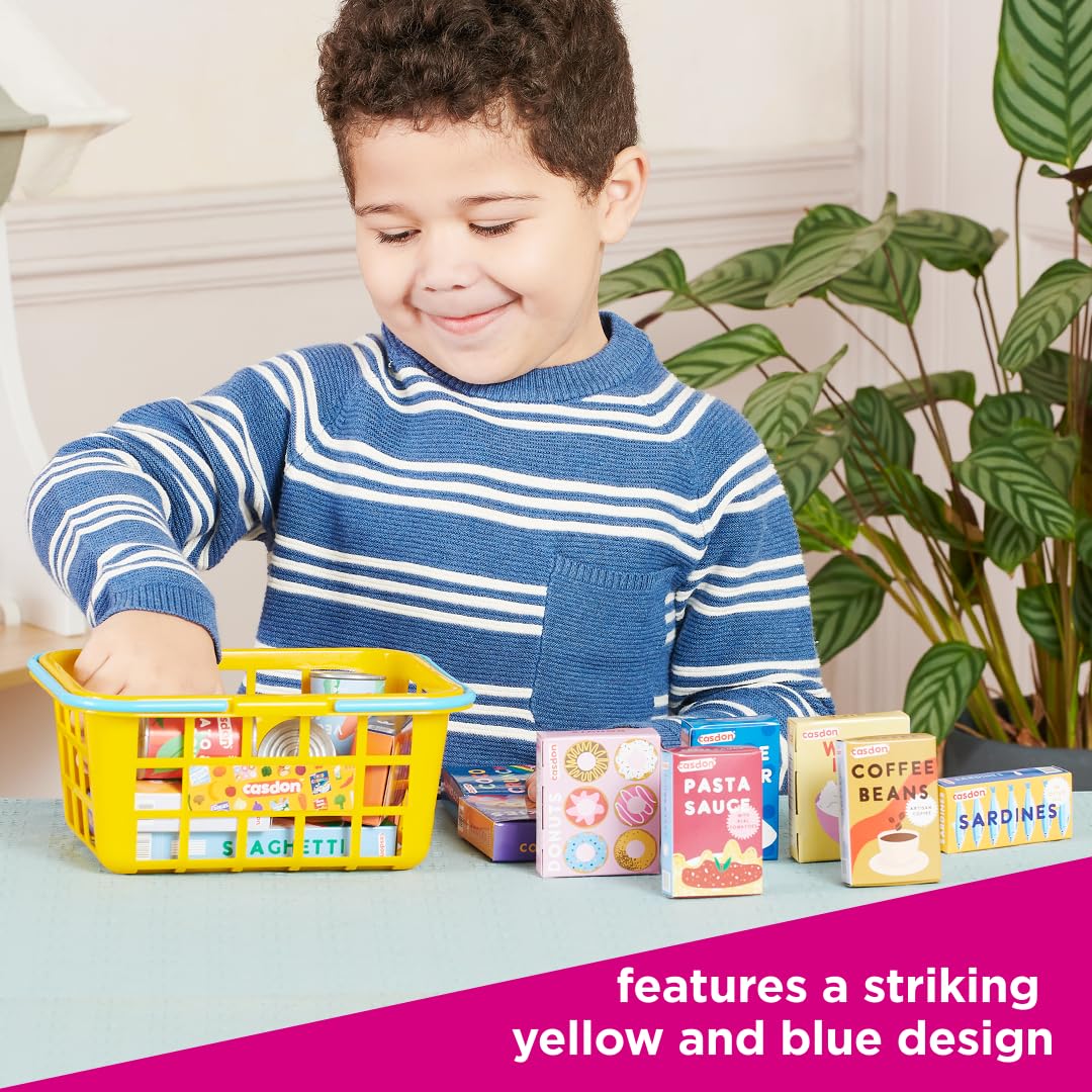Casdon Colourful Toy Shopping Basket for Children Aged 2+ | 20 Piece Set | Yellow Plastic 4