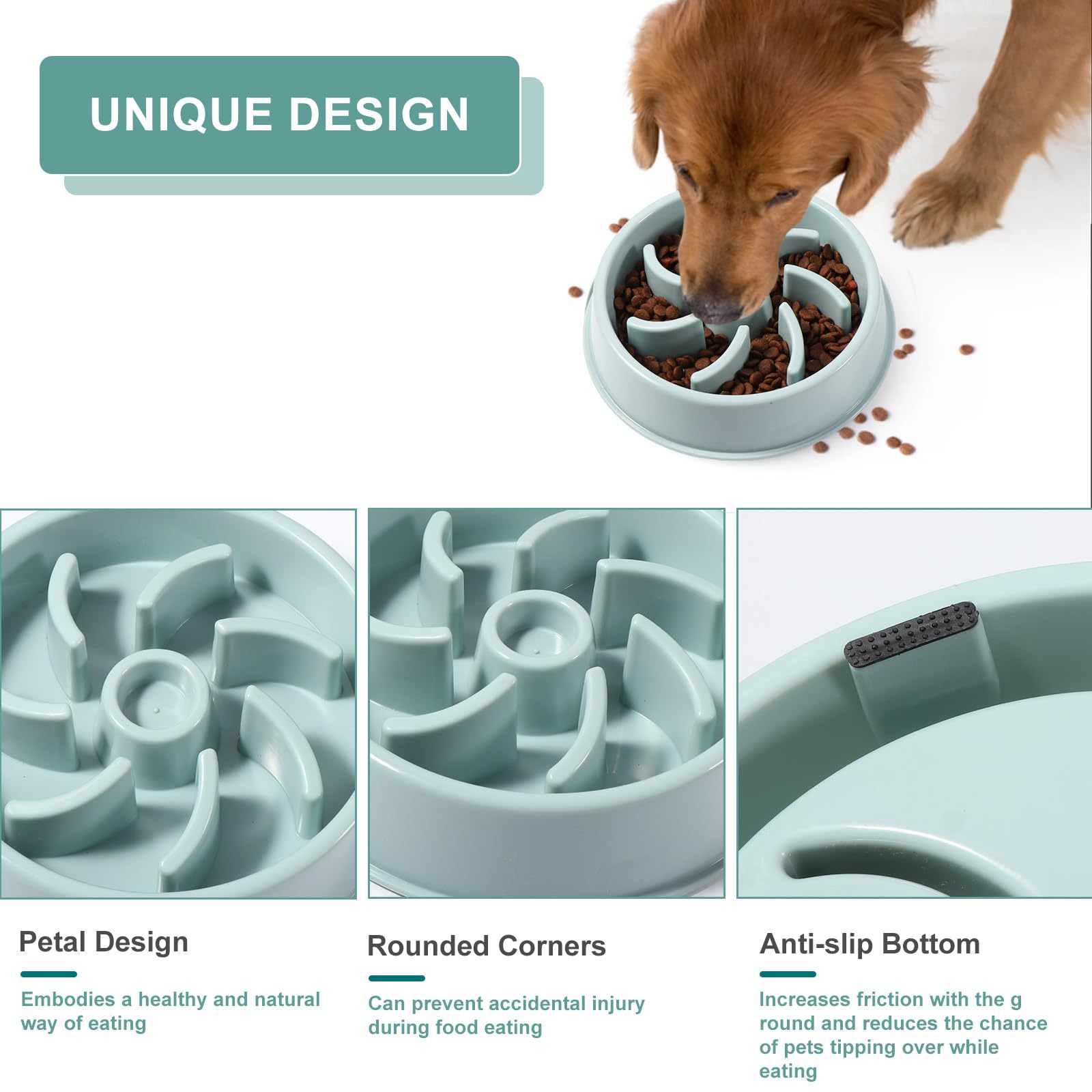 Vinabo Slow Feeder Dog Bowl - Anti Choke & Bloat | Medium, Blue | Holds 4 Cups 3
