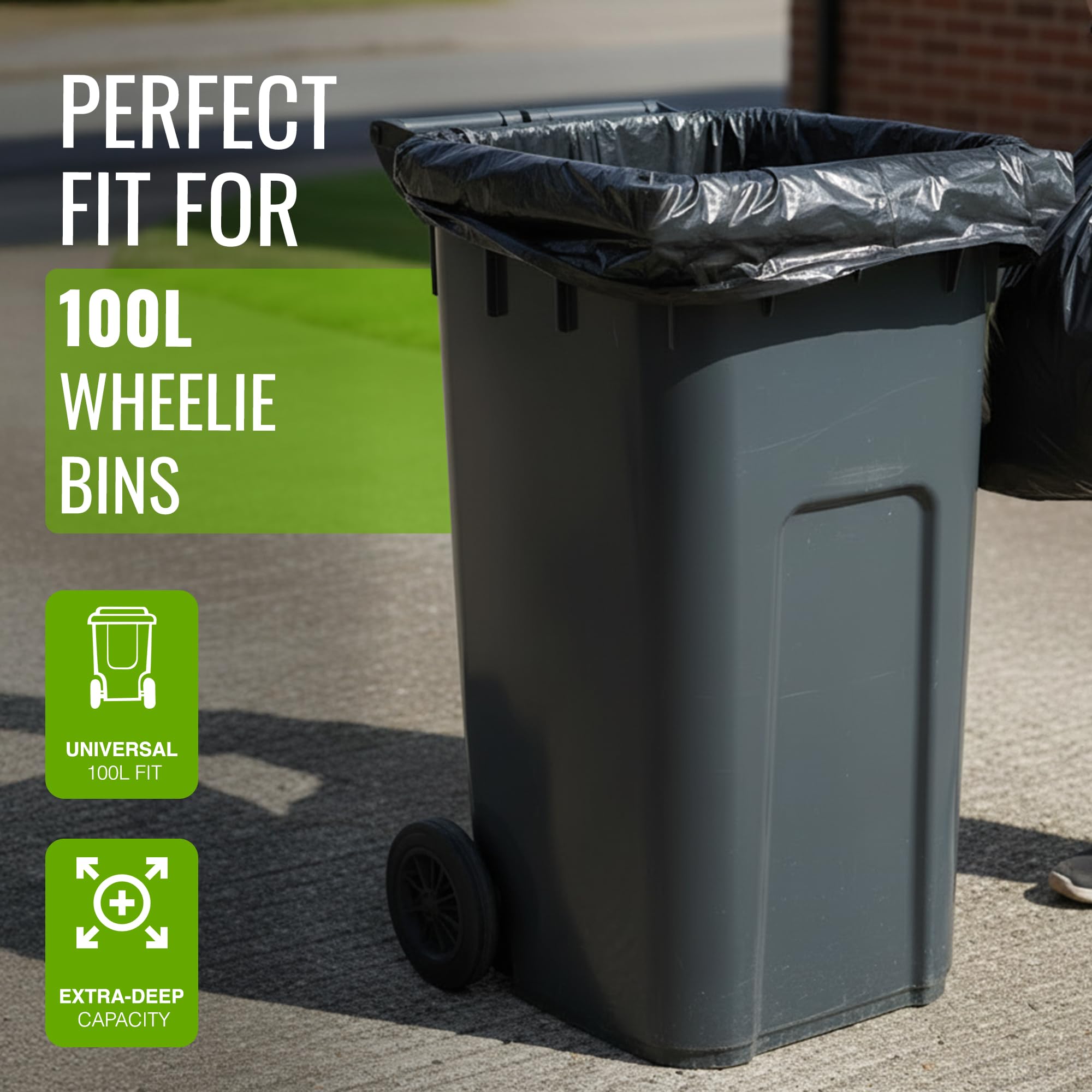 EcoBag Heavy Duty Refuse Sacks - 100L Capacity, 33μm Strength, 50 Pack | Recyclable