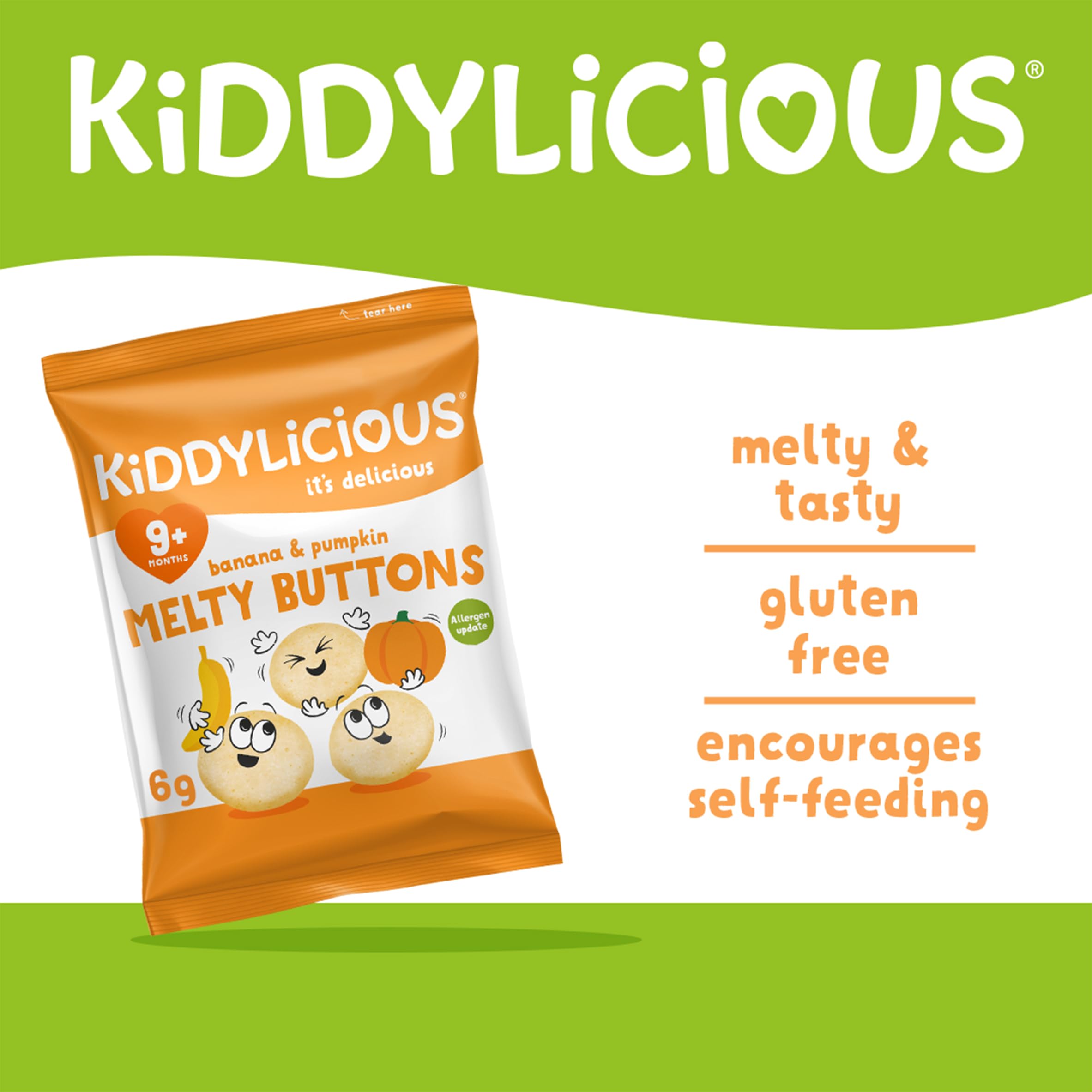 Kiddylicious Banana & Pumpkin Melty Buttons - Portion Controlled Finger Food for Kids | Pack of 10