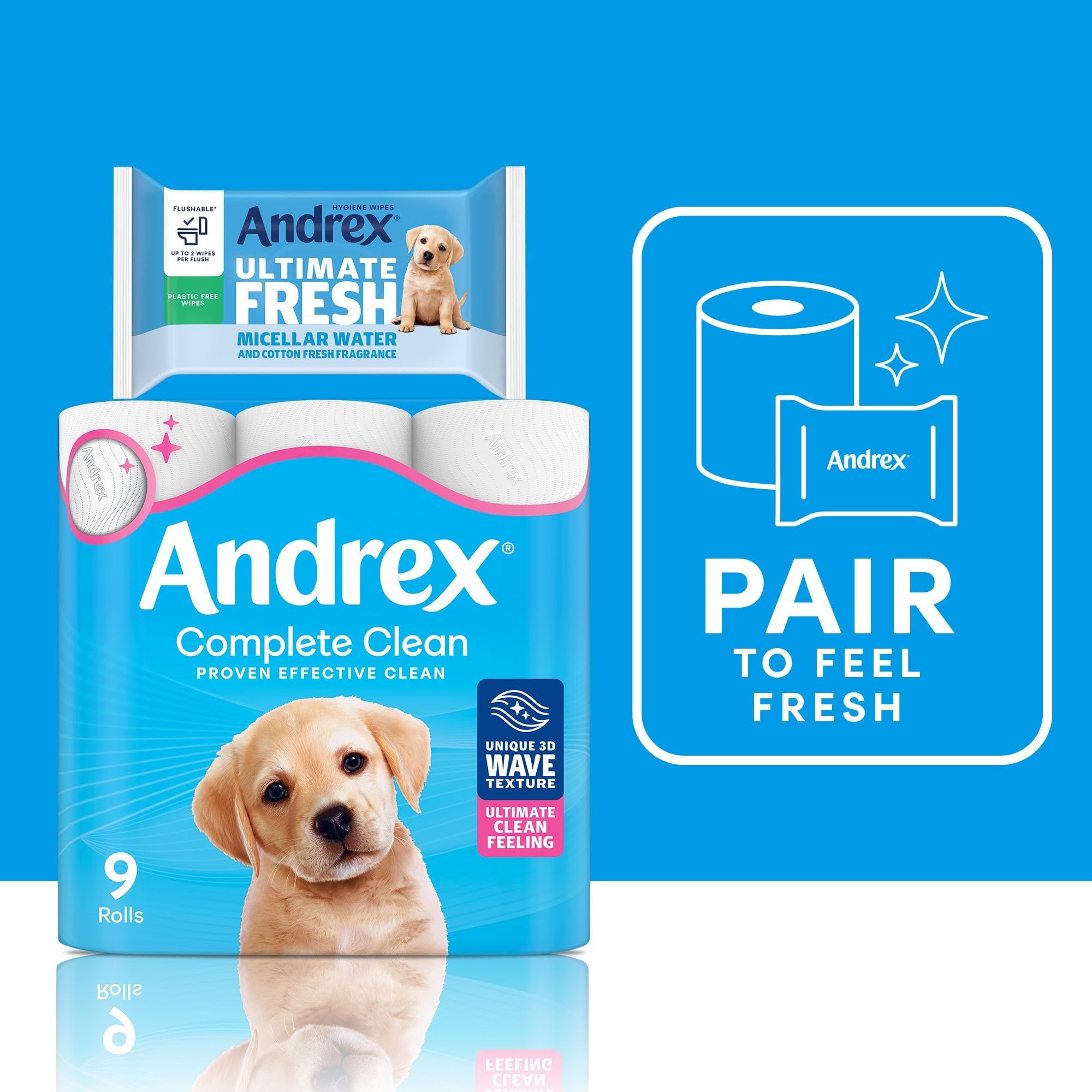 Andrex Complete Clean Toilet Roll - 9 Rolls, 3-Ply, 3D Wave Texture 4