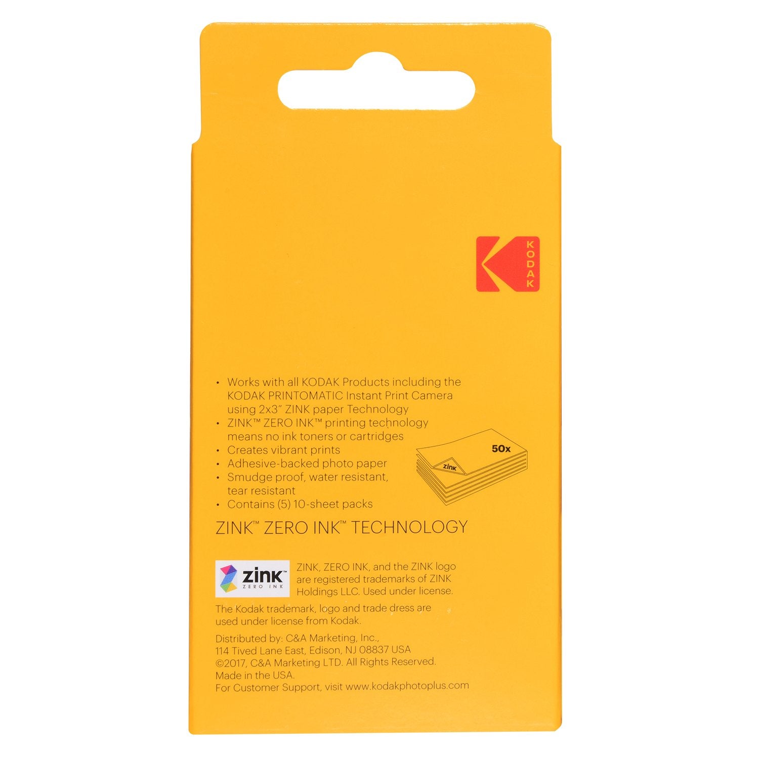 KODAK Premium Zink Photo Paper - 2"x3" Size, 50 Sheets | Inkless, Water Resistant