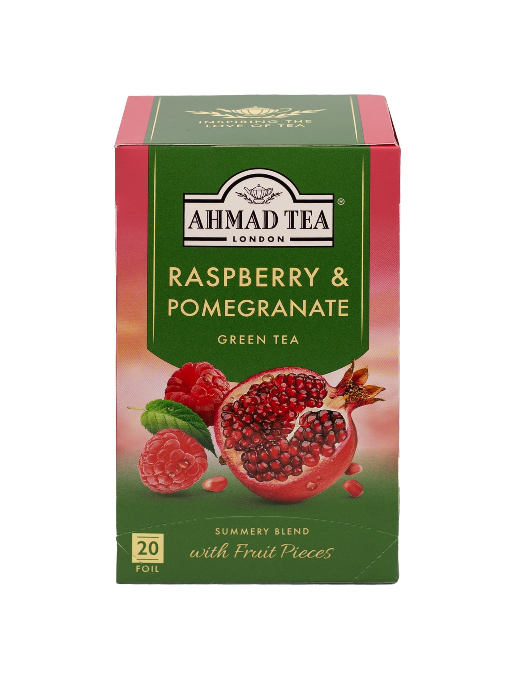 Ahmad Tea Raspberry & Pomegranate Green Tea - 20 Teabag Sachets | Chun Mee Leaf
