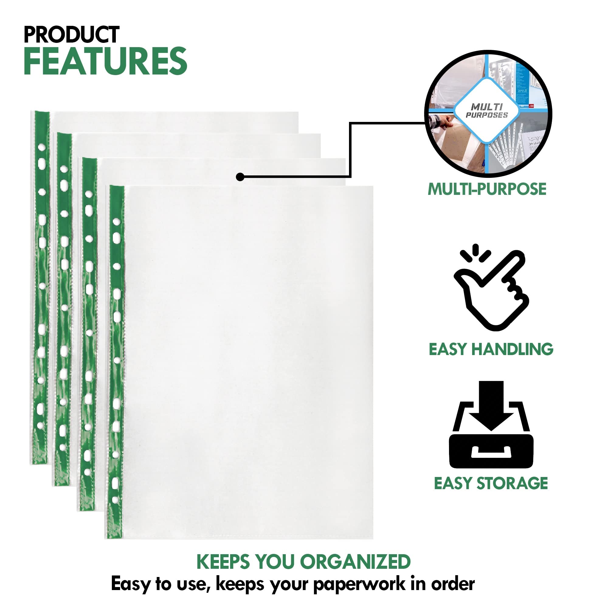 G4GADGET A4 Punched Pockets - 100 Pack, 50 Micron, Clear Polypropylene | 15 Sheet Capacity 3