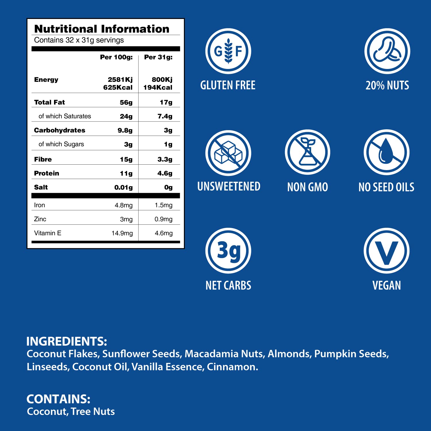 Maria Lucia Bakes Keto Granola - Macadamia & Coconut | High Protein, Unsweetened | 1KG 3