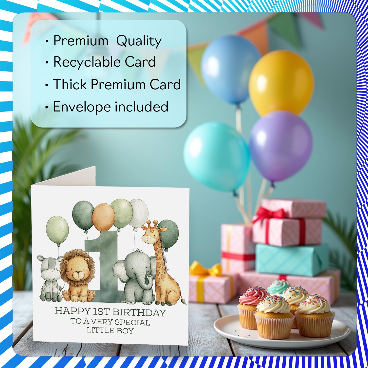 Stuff4 1st Birthday Card for Boys - Jungle Numbers Design | 145mm x 145mm 3