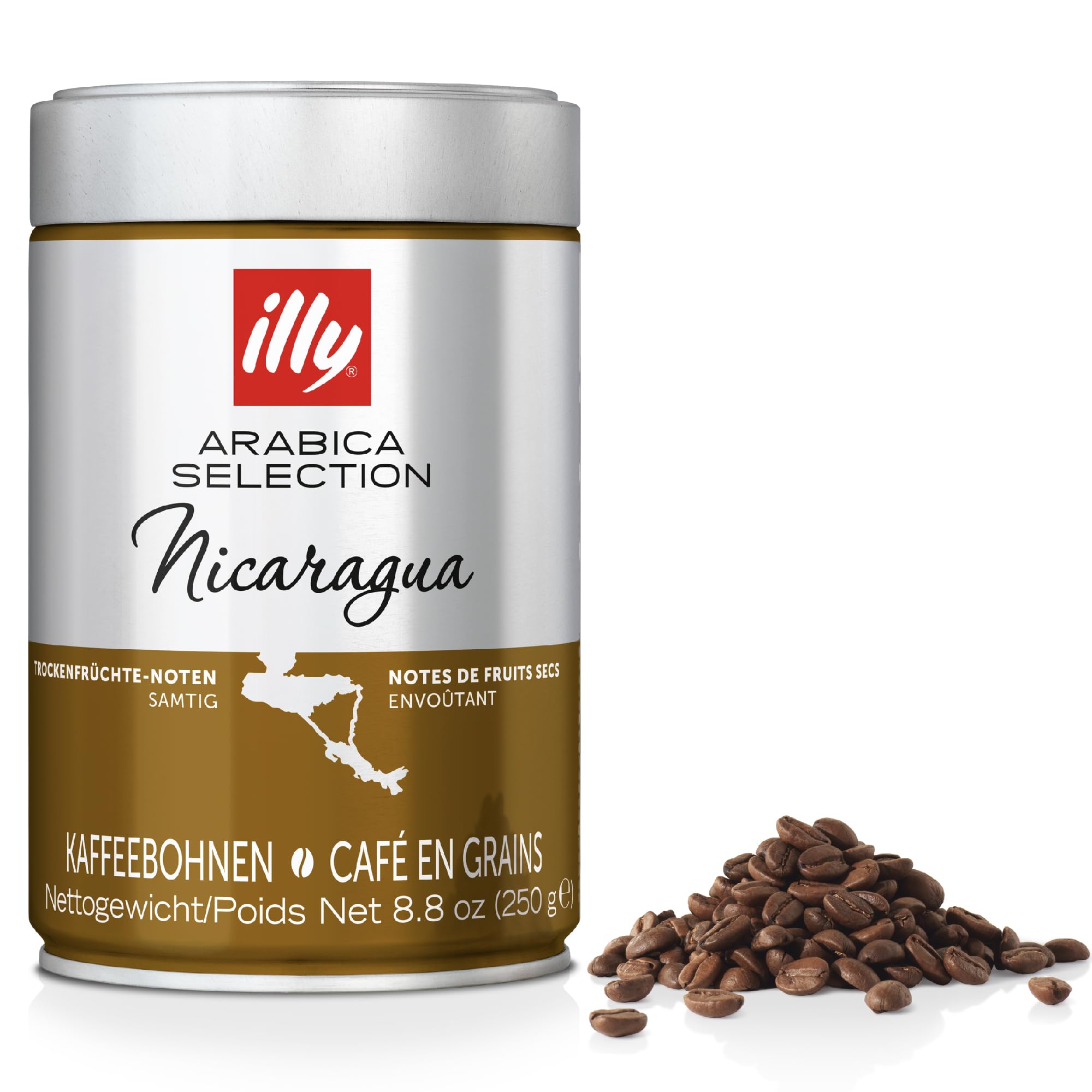 illy Nicaragua Medium Roast Whole Coffee Beans - 100% Arabica | Nutty Notes | 250g Tin
