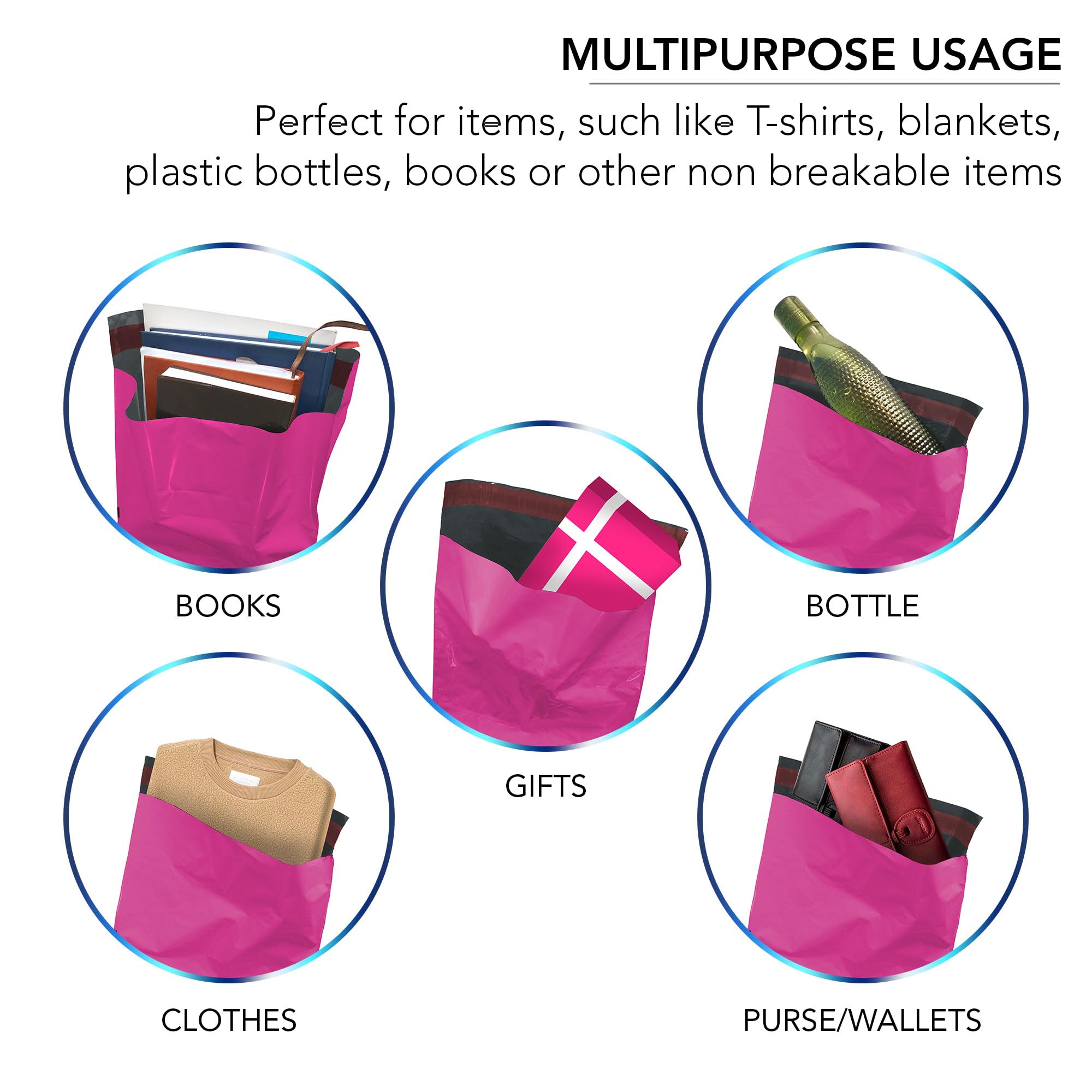 YUNJU 60 Mixed Size Hot Pink Plastic Mail Bags - Self-Seal, Waterproof Shipping Envelopes 7