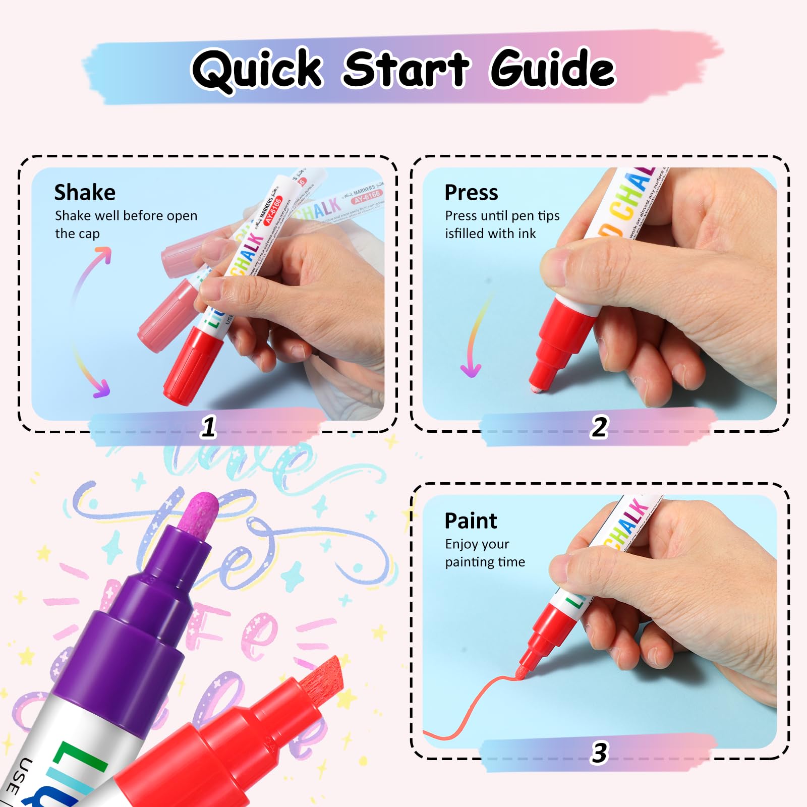 Brencco Liquid Chalk Pens - 8 Vibrant Colors | Dual-Ended Nibs | Easy Erase on Smooth Surfaces 6