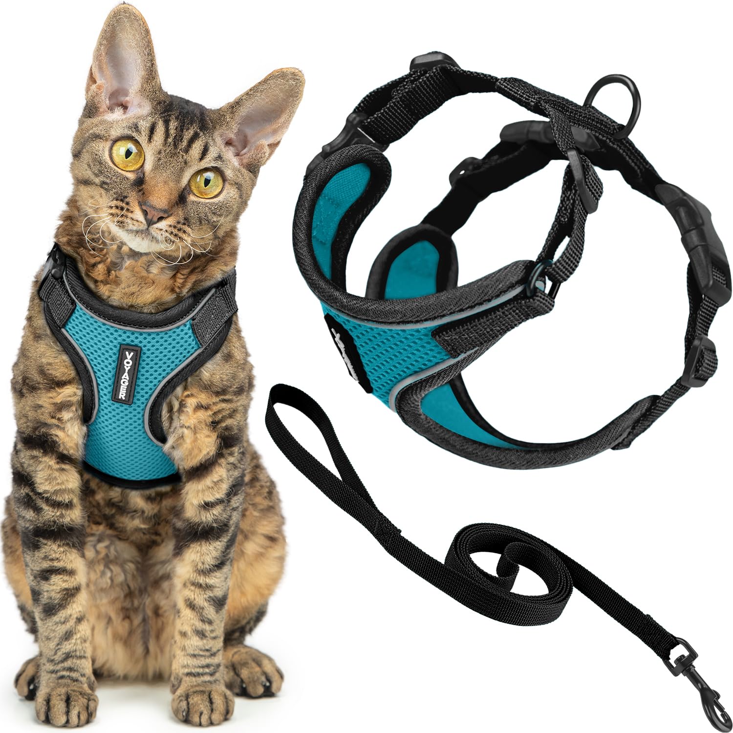 Best Pet Supplies Voyager Escape Proof Cat Harness and Leash Set - Reflective Stitching, Neoprene Handle, 5ft Leash, XXXS, Turquoise 1