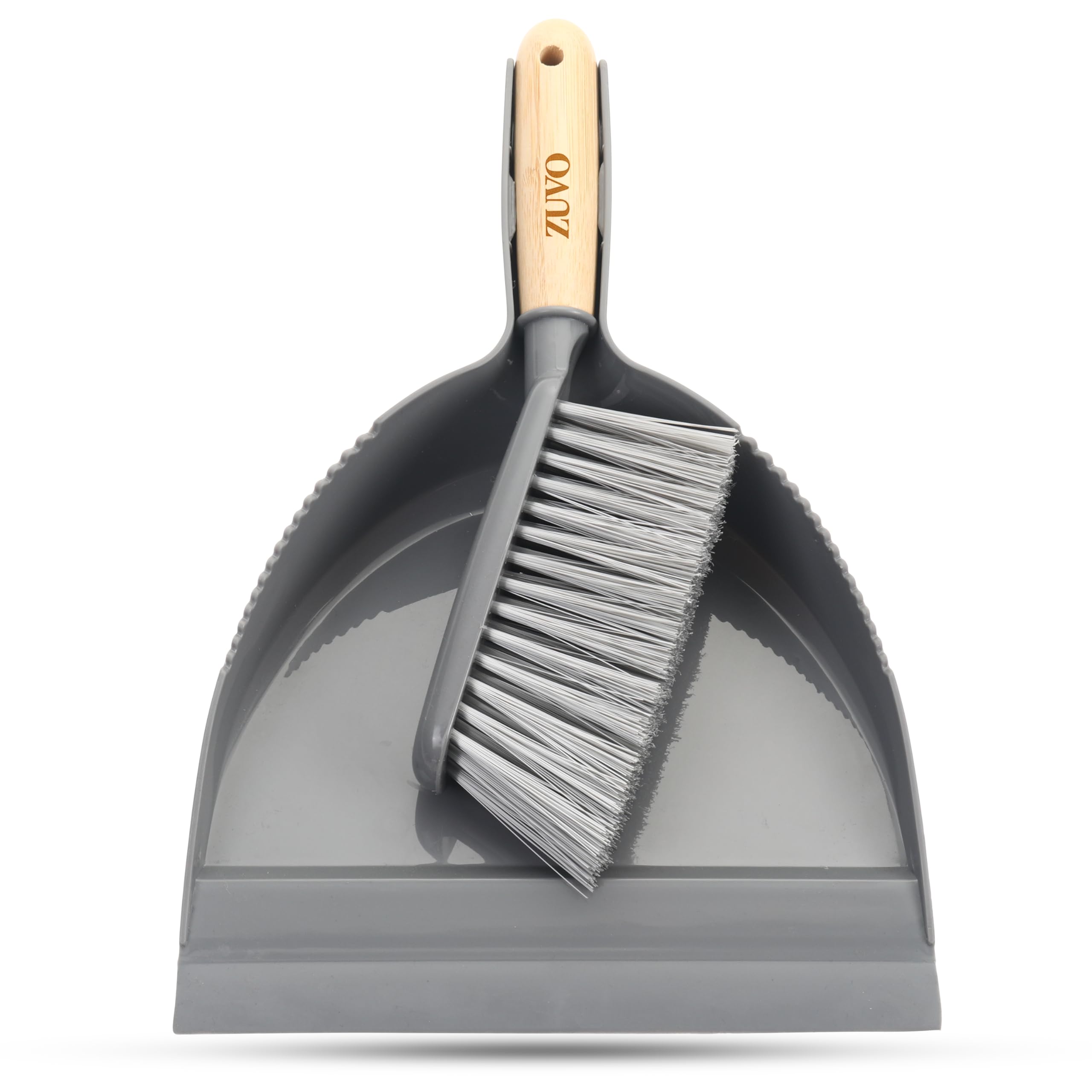 Zuvo Dustpan and Brush Set - Premium Bamboo Handle | Heavy Duty Bristles | Indoor/Outdoor Use
