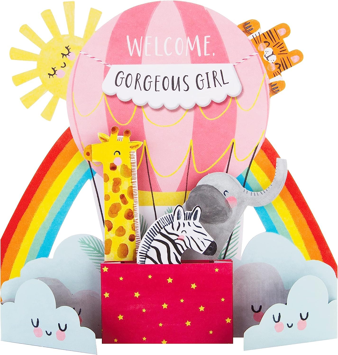 Hallmark Baby Girl Congratulations Card - Die Cut Pop-out Hot Air Balloon | 19.8cm x 19.8cm