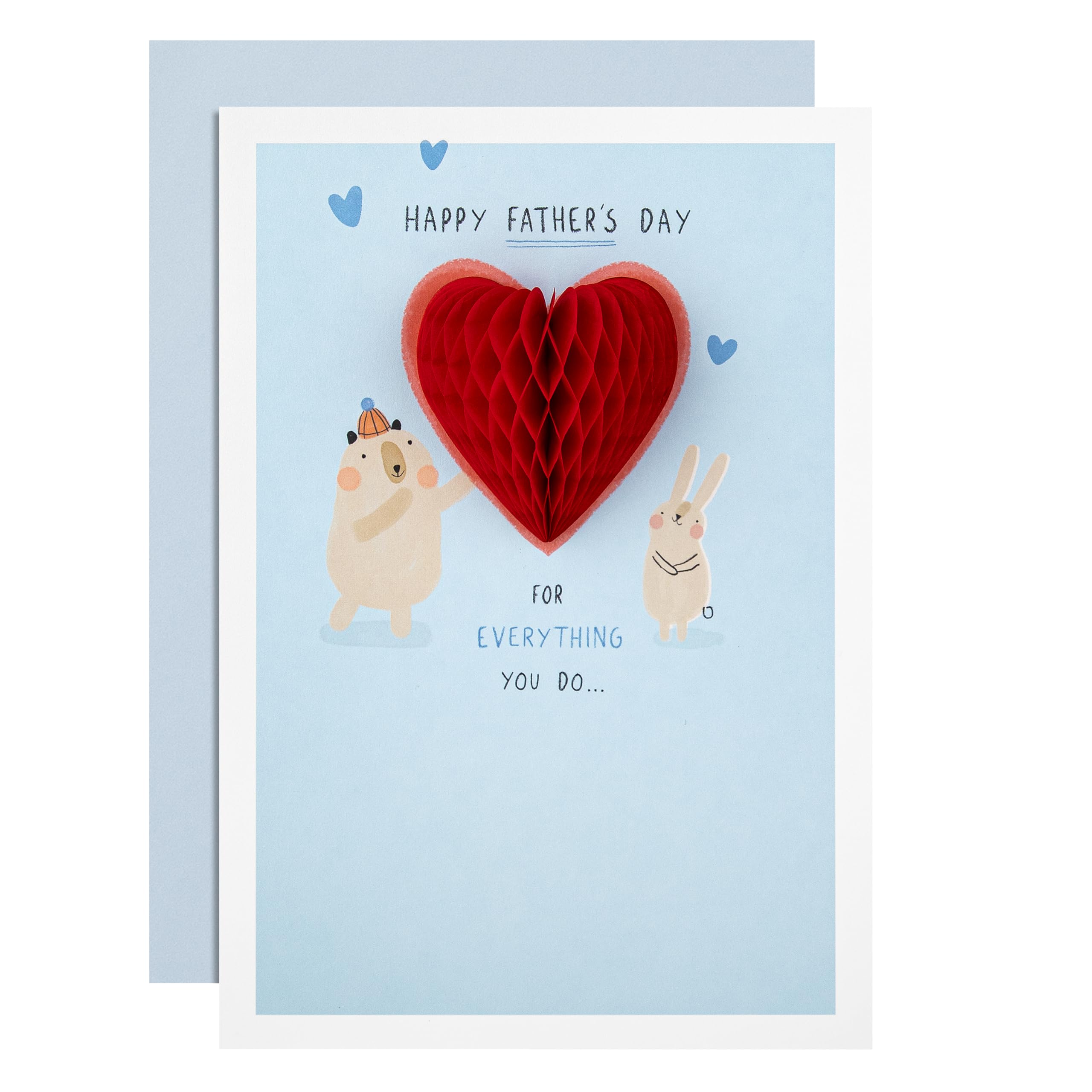 Hallmark Father's Day Card with 3D Keepsake Heart | Bear & Rabbit Design | Blue/Red