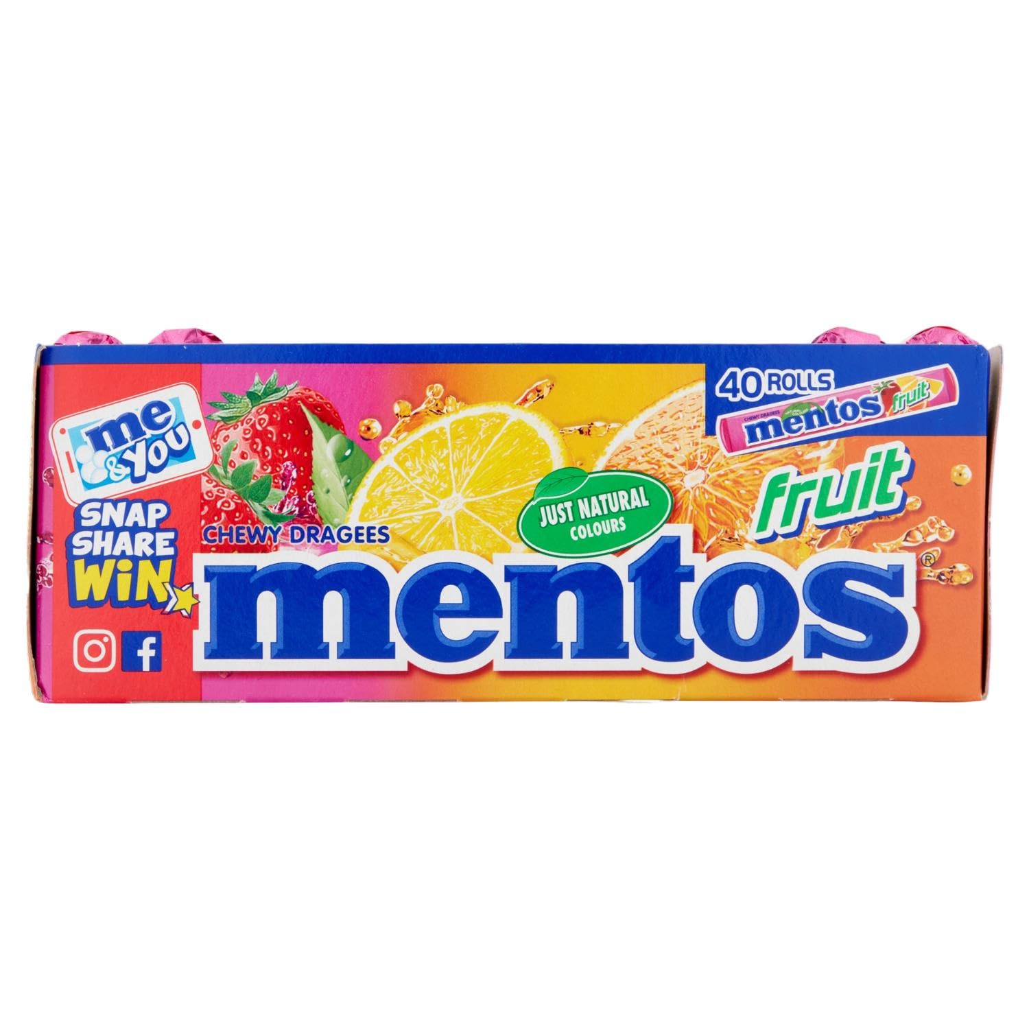 MENTOS Fruit Flavour Soft Mints - Crisp Outer Shell and Soft Centre | 40 Rolls | 940g Bulk Pack