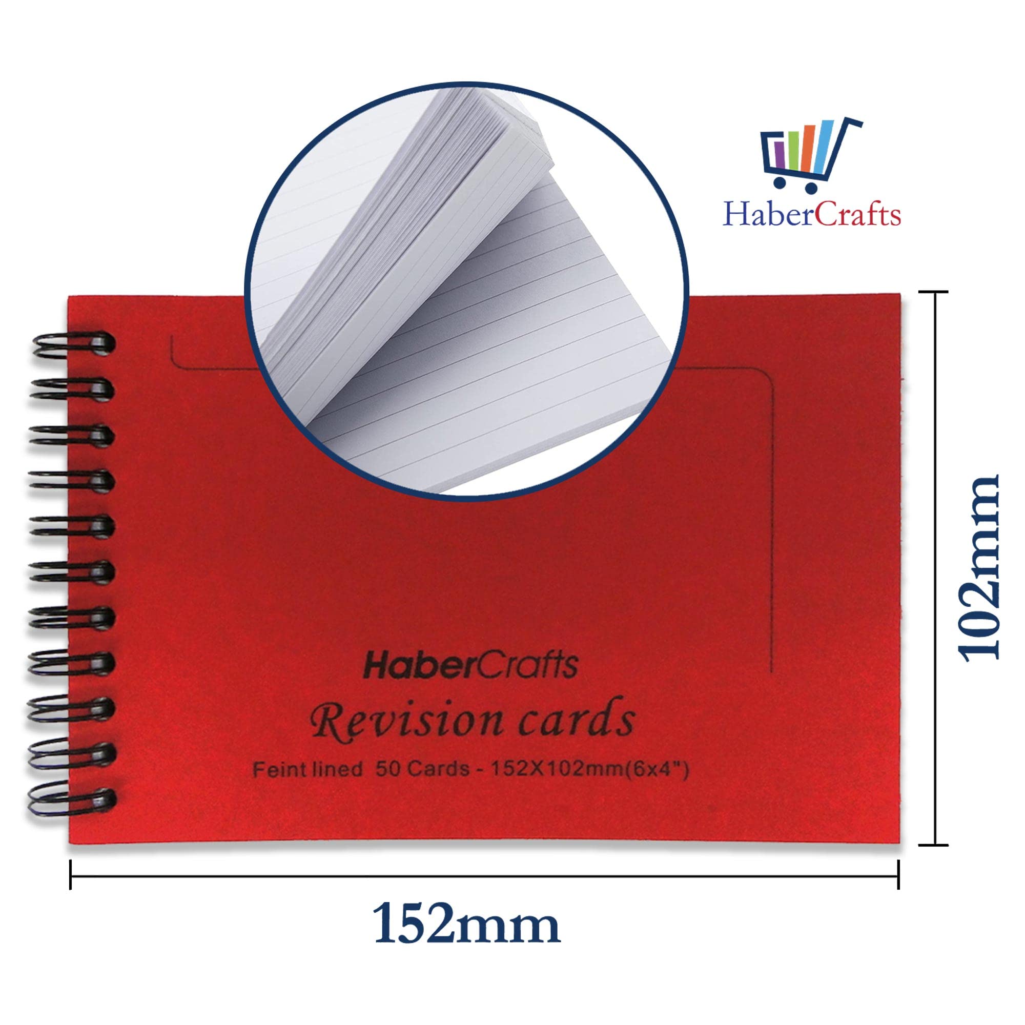 Habercrafts Wirebound Revision Flashcards - A6, 140gsm Ruled Card, Pack of 5 | Spiral Bound