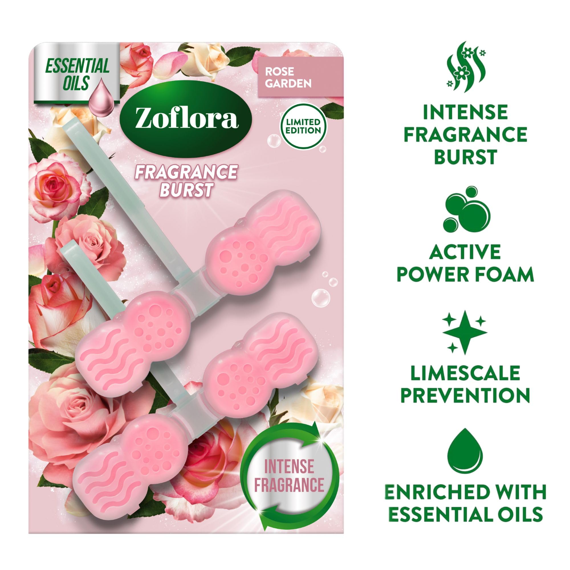 Zoflora Rim Blocks Rose Garden - Continuous Freshness & Odour Control | 2 x 48g