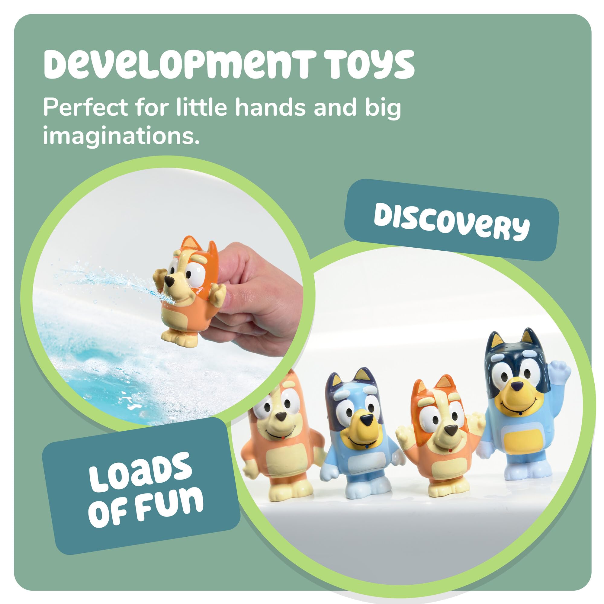 Toomies Bluey Squirter 4-Pack Bath Toy Set with Bluey, Bingo, Mum, and Dad 4