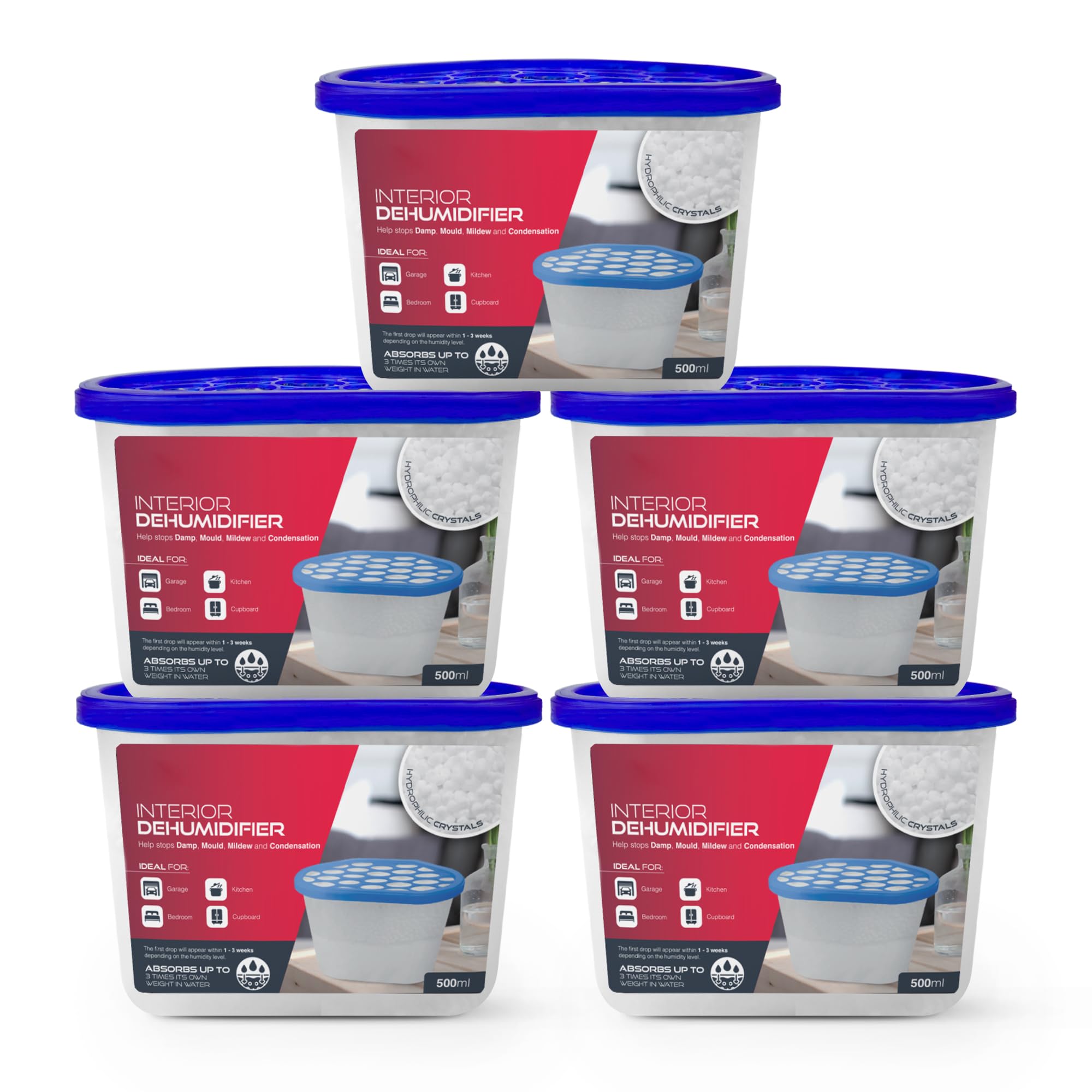 Sterlix Dehumidifier Tubs - 5 Pack 500ml Capacity | Combats Condensation & Mould