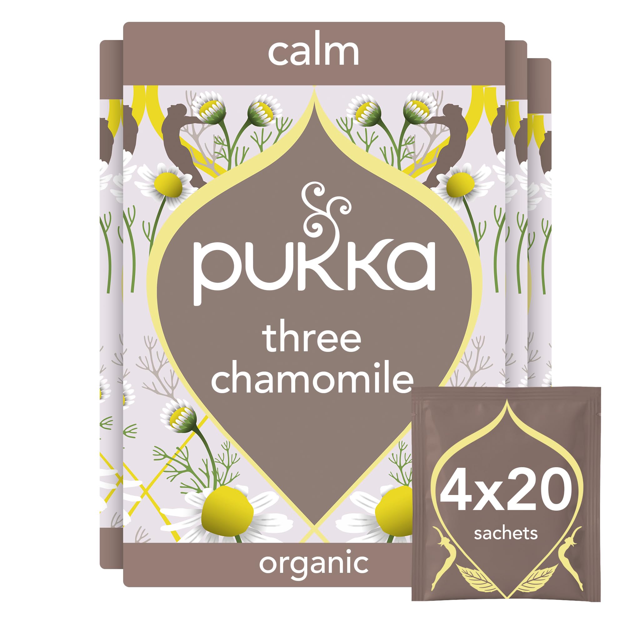 Pukka Herbs Three Chamomile Organic Herbal Tea - 80 Count (Pack of 4) | Promotes Relaxation